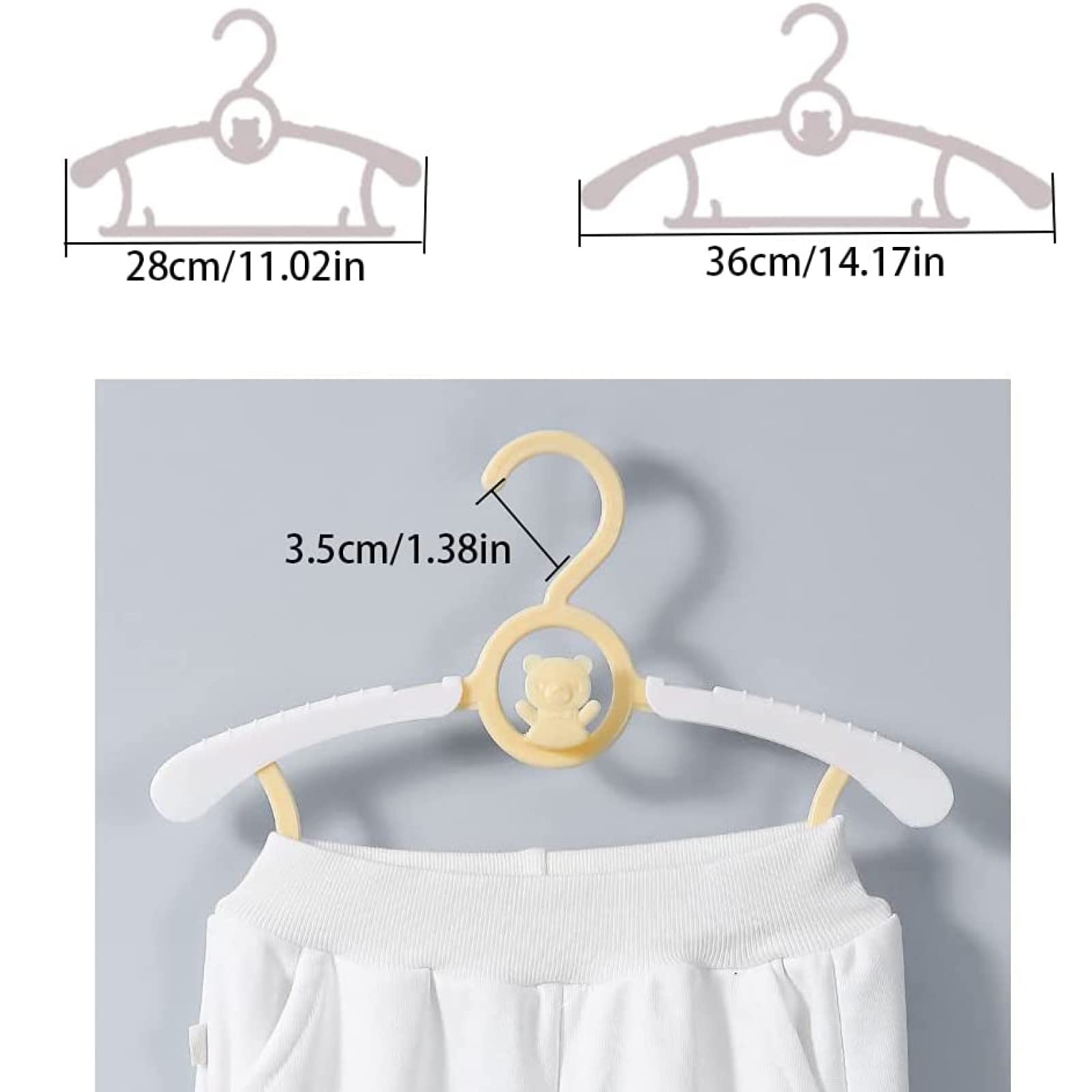 HGYZE Baby Nursery Closet Hangers  Ultra-Thin Non-Slip and Extendable Laundry Infant Pant Hanger for Newborn Clothes -20pcs Yellow Gift- Adjustable Children Coat Hanger for Girl Boy Toddler Kids Child