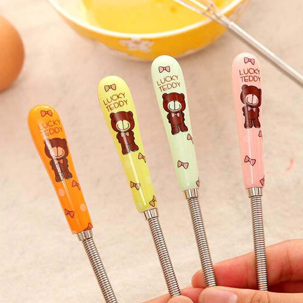 Verdental Cartoon Bear Small Whisks Set, Stainless Steel Mini Balloon Whisk For Stirring Mixing Egg Beater With Cute Ceramic Han