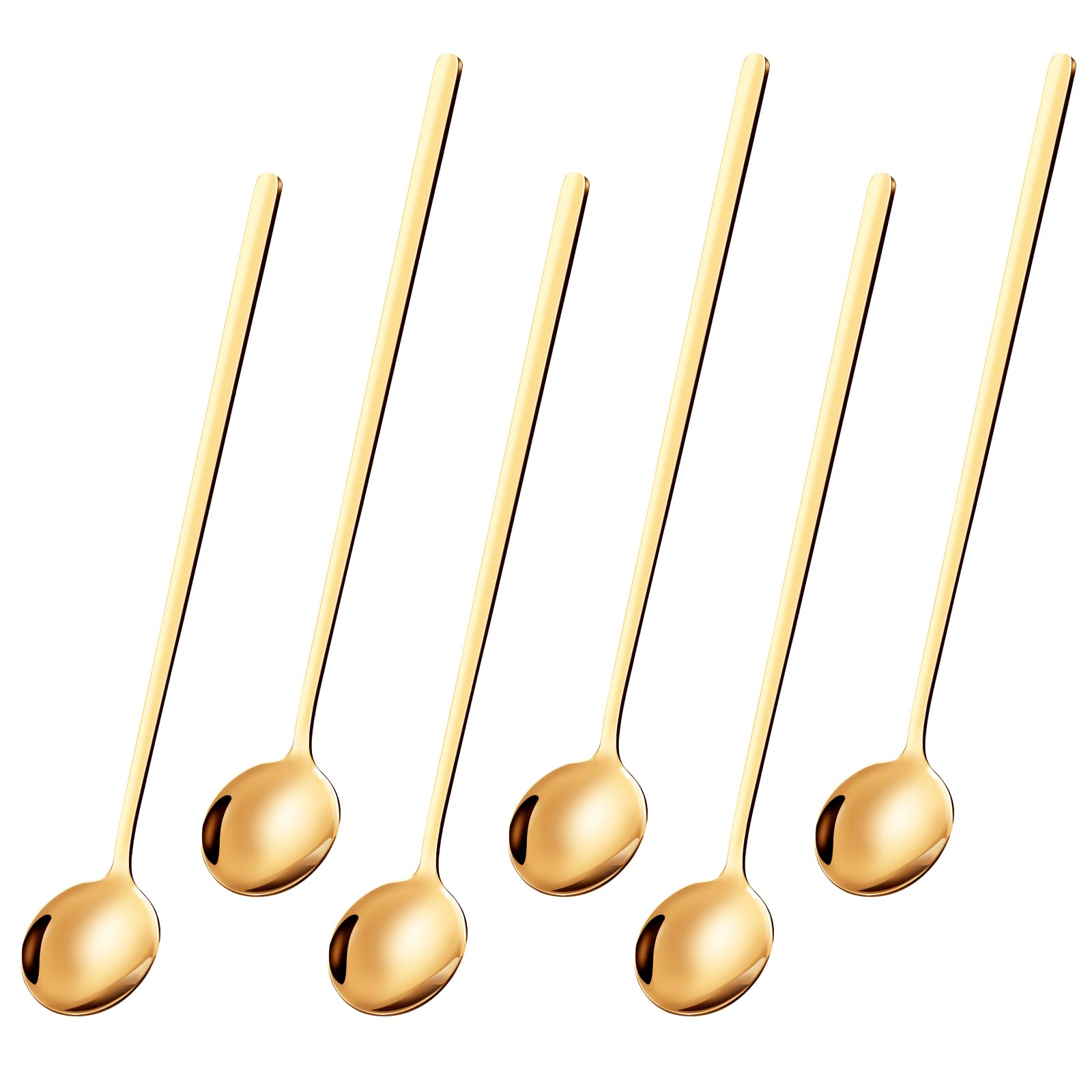 6 Pcs 6.7 Inches Coffee Spoons, Teaspoons, Long Handle Iced Tea Spoon, Espresso Spoons, Gold Spoons, Dessert Spoons, Food Grade