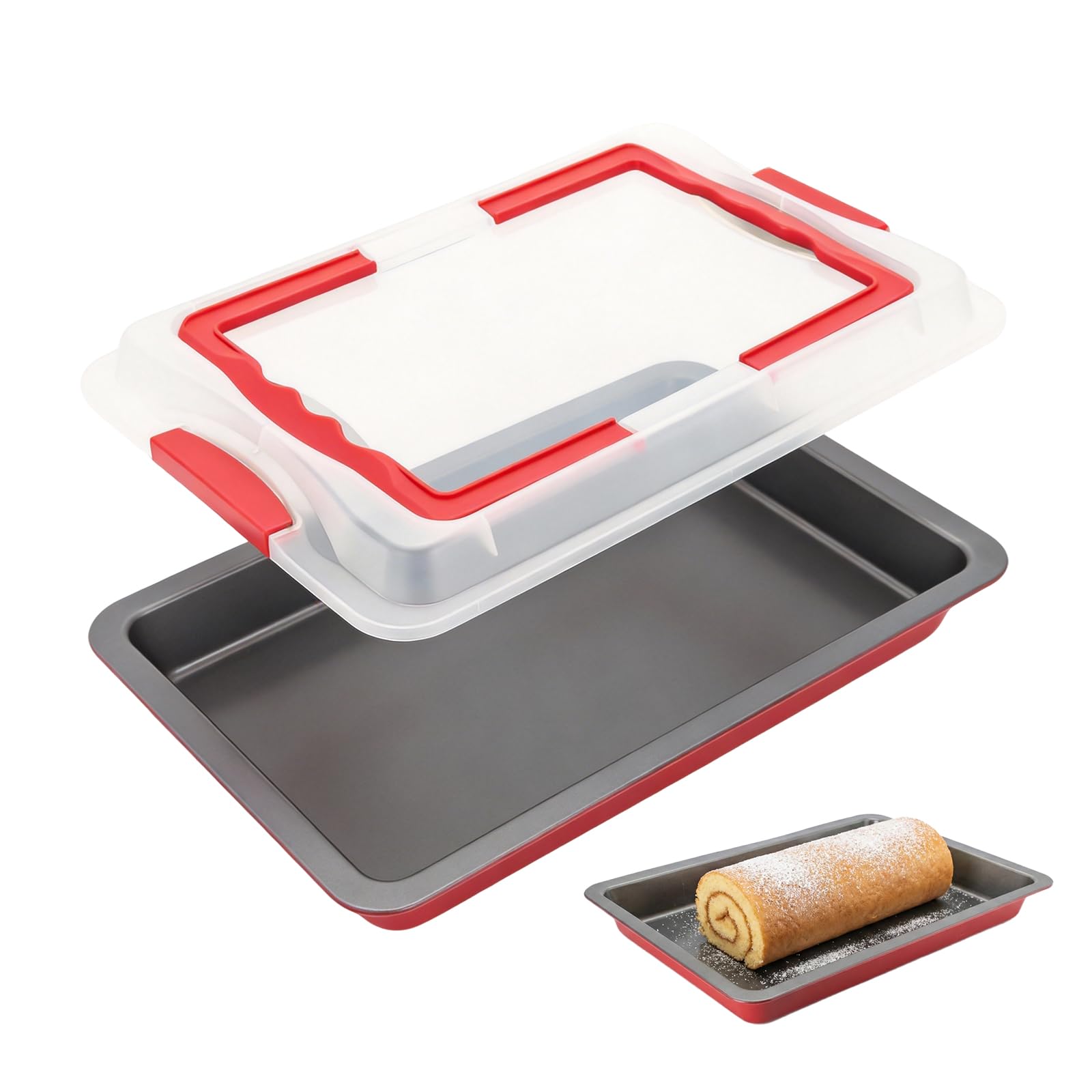 Jelly Roll Pan with Lid, 10 x 15 Inch Nonstick Jelly Roll Pan, Carbon Steel Baking Sheet, with Foldable Handle and Secure Side L