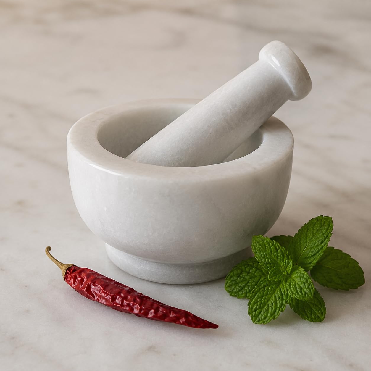 Palak Handicraft White Painted Mortar and Pestle Set | Traditional Stone Spice Grinder | Hand Masala Crusher for Herbs, Garlic, 