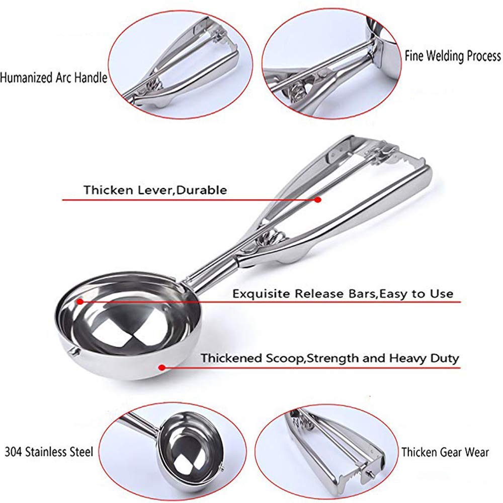 Emoly Cookie Scoop Set, 3 Pcs Ice Cream Scoop With Trigger, 18/8 Stainless Steel For Baking Include Large-Medium-Small Size Perf