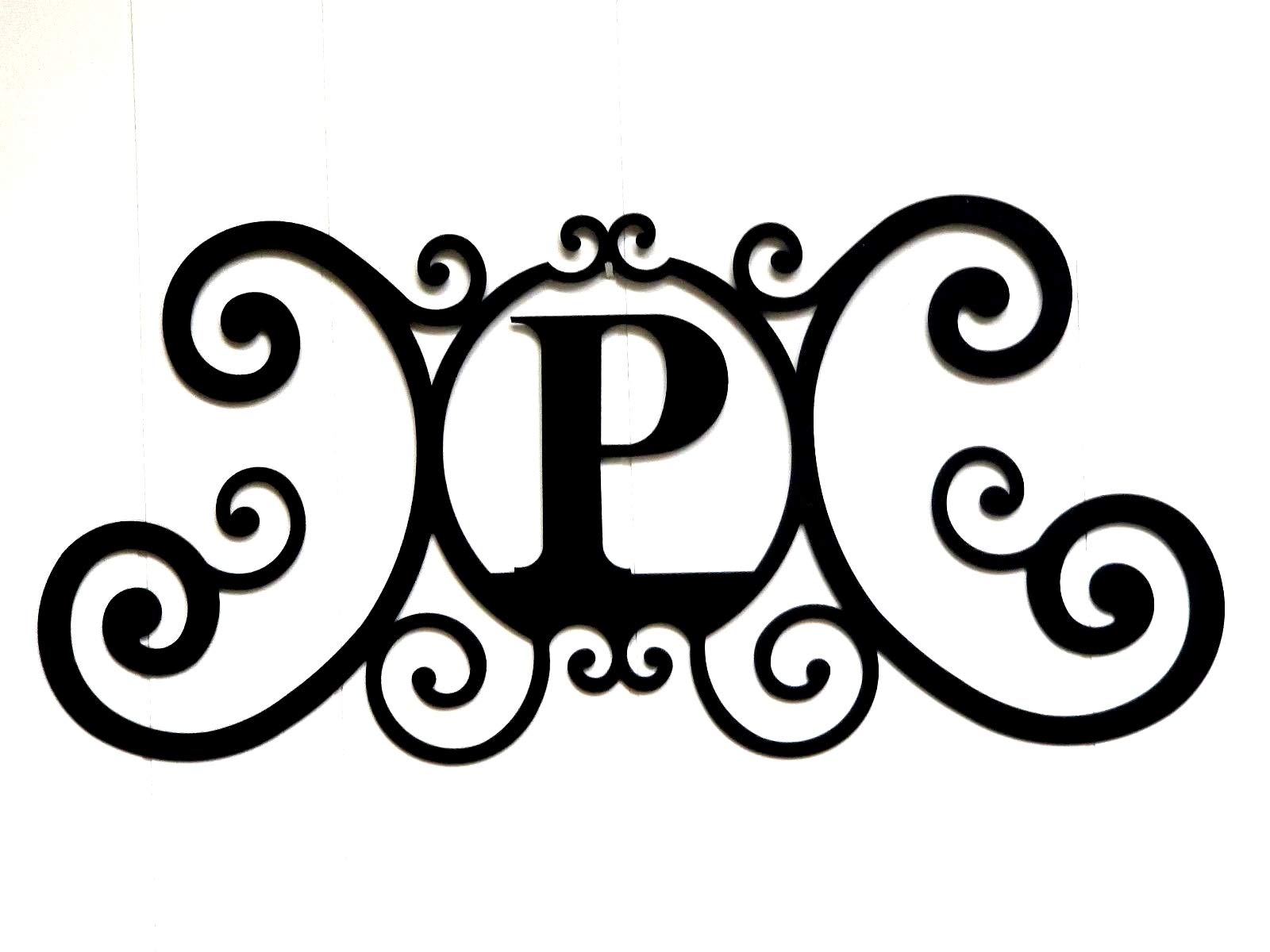 BookishBunny Monogram Initial Letter A-Z Wrought Iron Metal Scrolled Door Wall Decoration Plaque Art, 24 x 11 inch 2mm Thick (P)