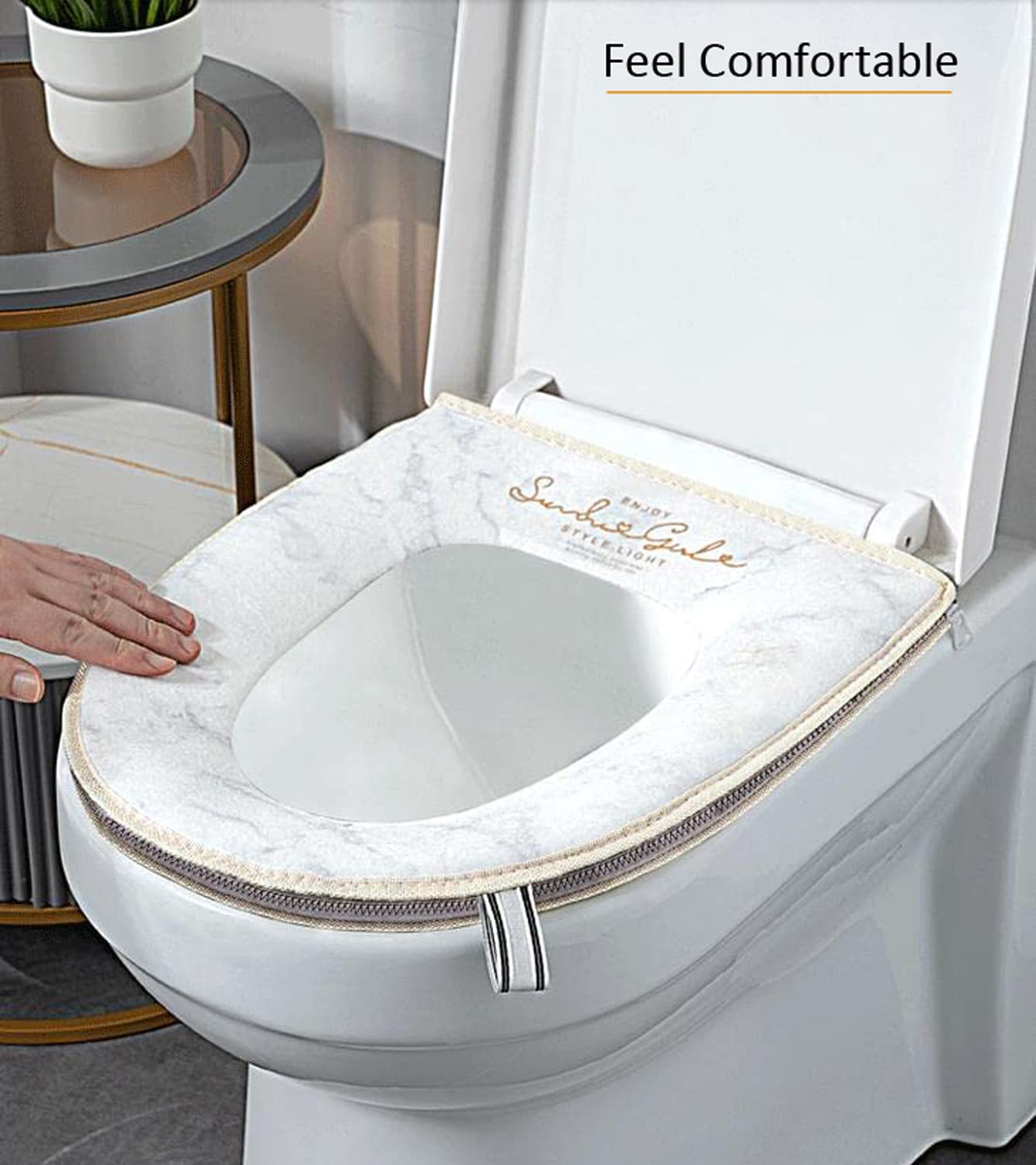 Chzj Duoduo Toilet Seat Cover With Zipper, Washable Standard Toilet Lid Cover With Handle, Soft Thicken Warm Cover Pad Cushion F