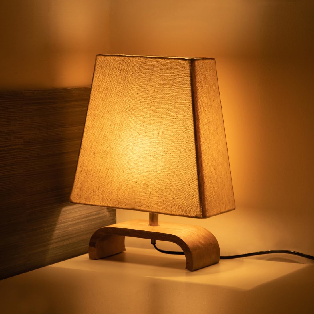 Exclusivelane Geometry Mango Wooden Table Lamp For Bedroom (13.1 Inch, Without Bulb, Pack Of 1) | Cfl/Led Table Lamp For Livin