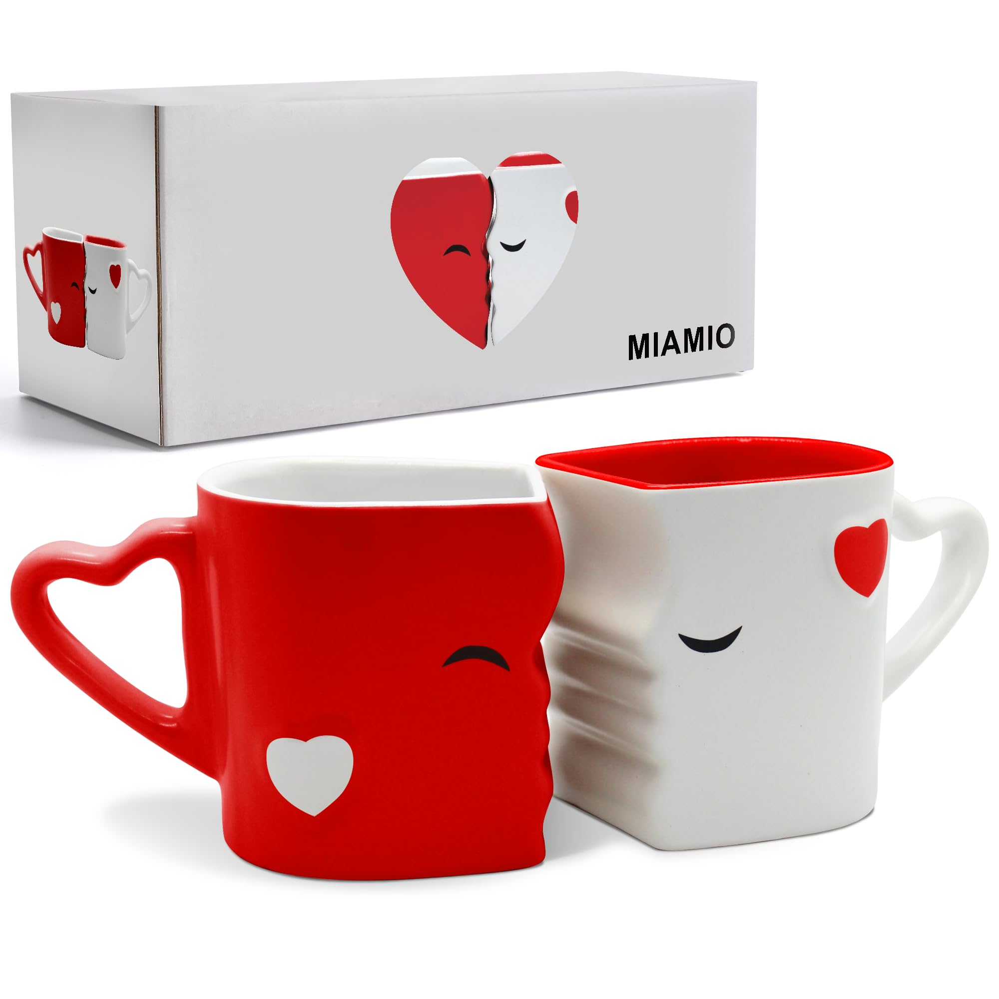 MIAMIO - coffee MugsKissing Mugs Bridal Pair gift Set for WeddingsBirthdayAnniversary with gift Box (Red)