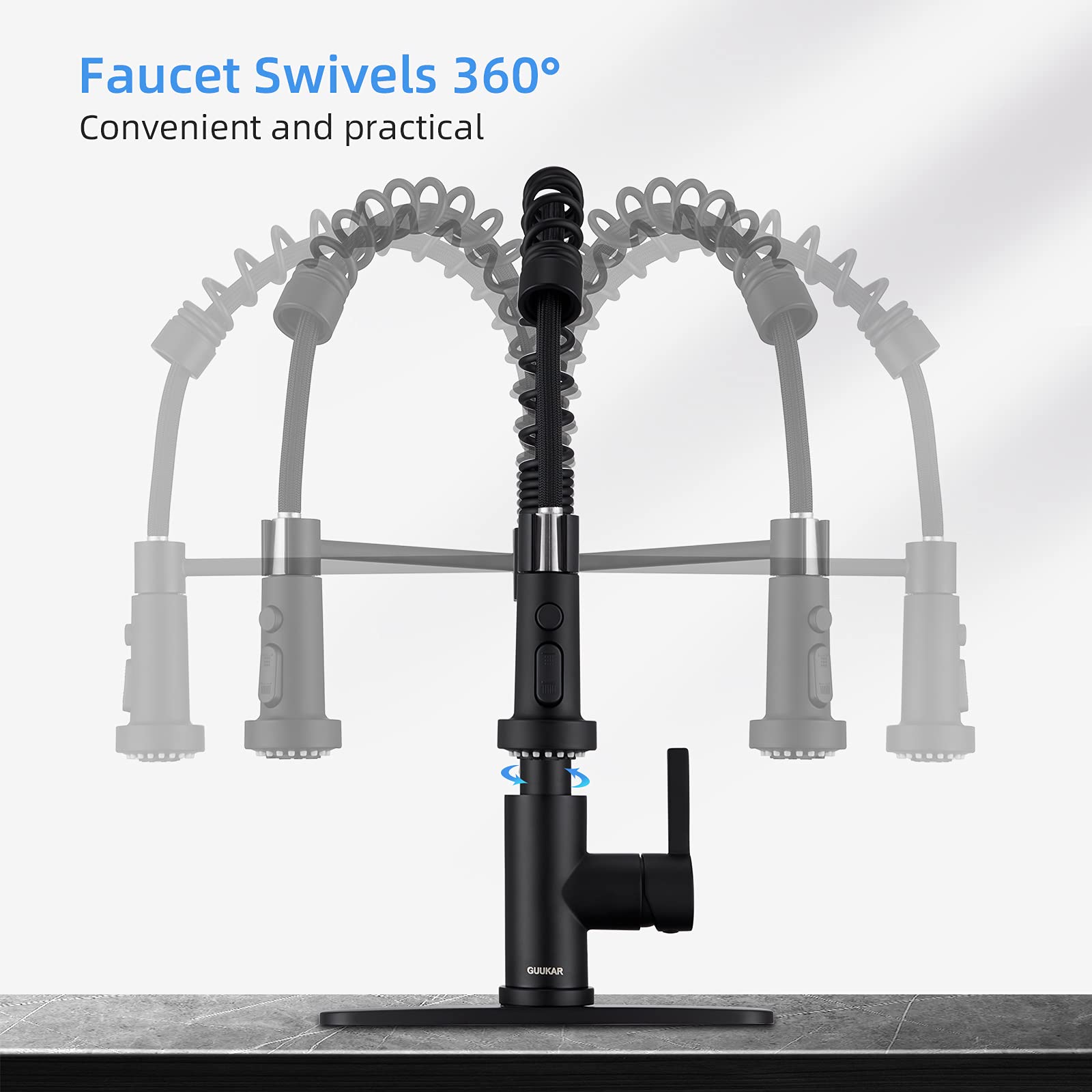 Faucet for Kitchen Sink  Black Kitchen Faucet with Pull Down Sprayer  GUUKAR Modern Commercial Spring Pull-Out Kitchen Sink Faucet