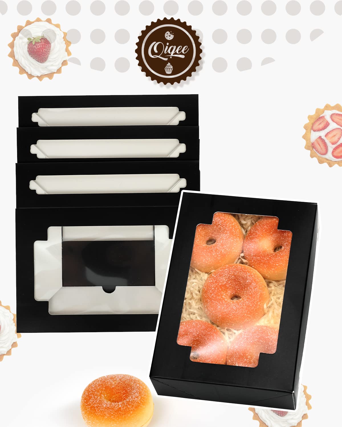 qiqee Halloween Cookie Boxes for Gift Giving 8x5.3x2 inch 24Packs Halloween Bakery Box with Window Treat Box for Donuts Candies