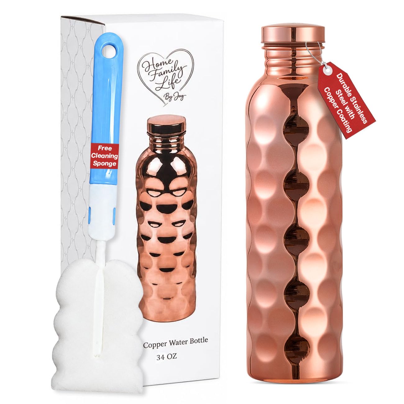 Home Family Life By Jay CopperPlated Water Bottle, 34 oz, LeakProof