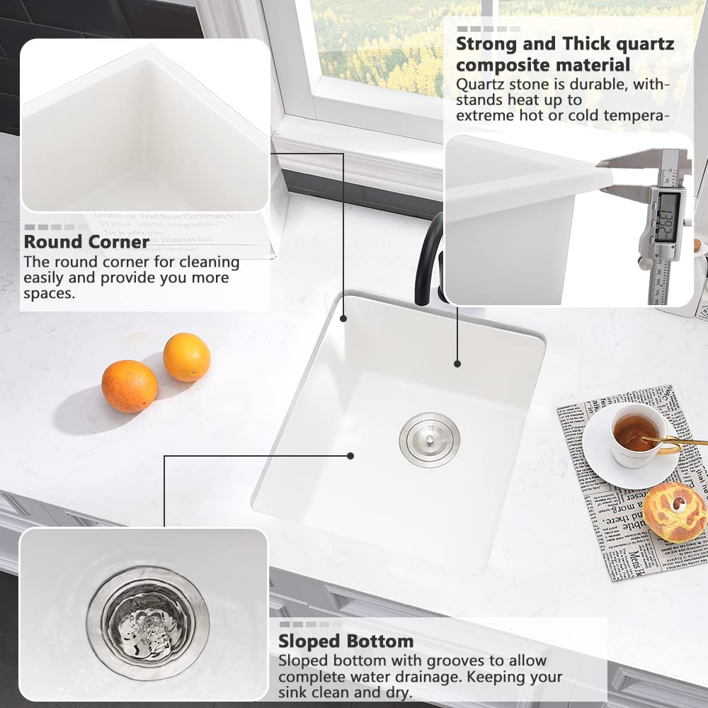15 Inch Bar Sink Undermount Kitchen Sink - Vasoyo 15X17 Inch Bar Sink Wet Bar Prep Sink White Undermount Quartz Kitchen Sink Dua