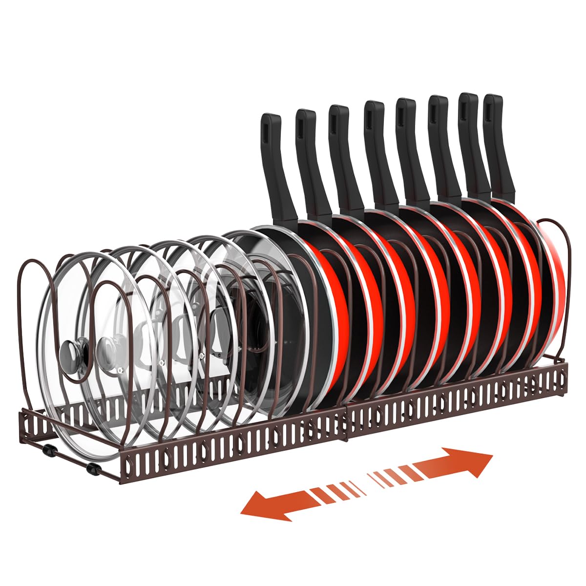 Housolution Pot and Pan Organizer Rack for Cabinet, Expandable Pot Lid Organizer with 14 Adjustable Dividers, Pan Holder Storage