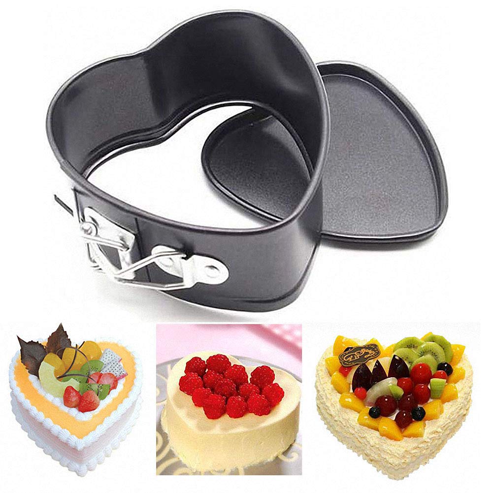 Jmxc Set Of 4 Mini Non-Stick Spring Pan, 4 Inch Heart Shaped Cake Pan, Sturdy Steel, Hand Wash