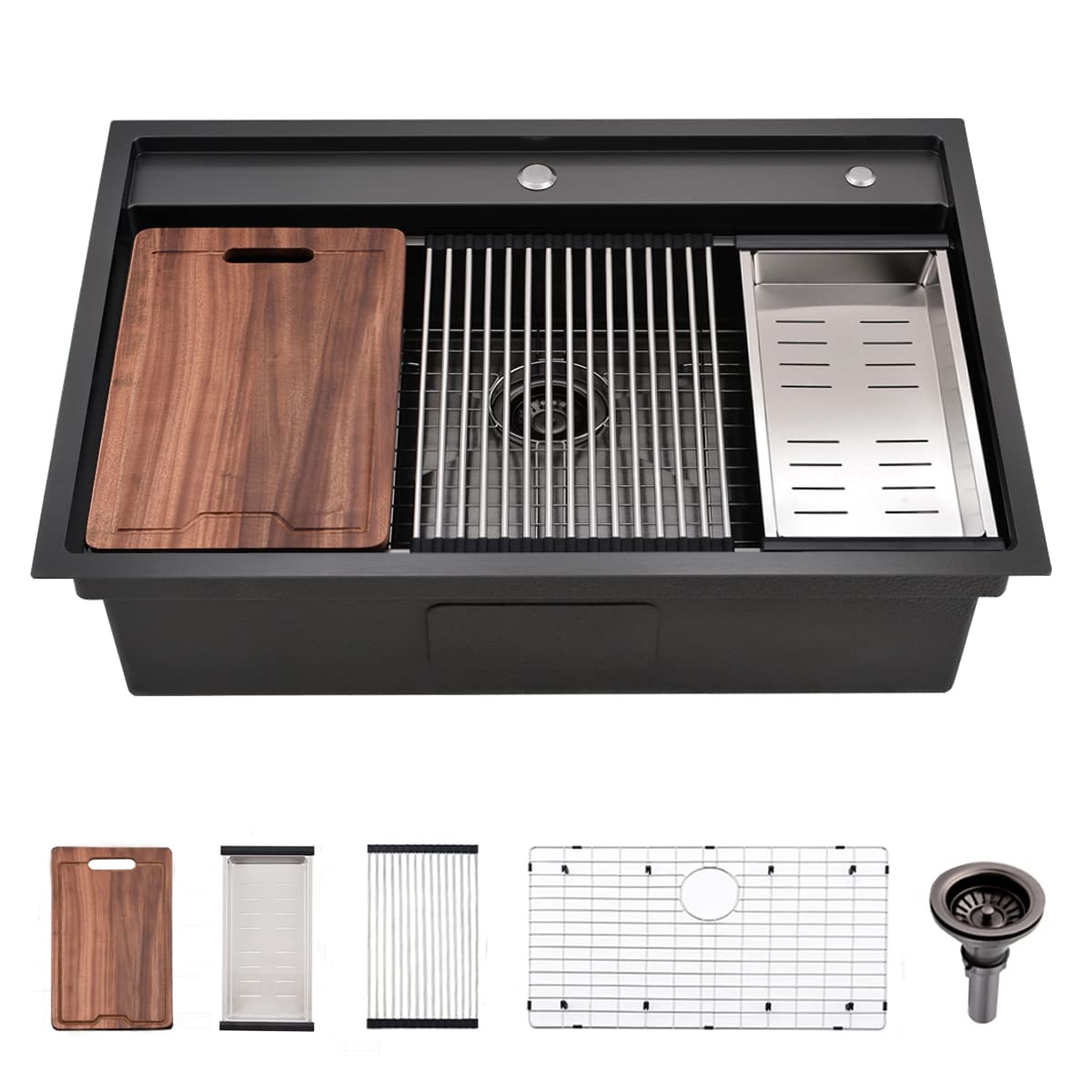 33X22-Inch Drop In Kitchen Sink Splash Guard Workstation Black - Vokim 33 Inch Single Bowl Kitchen Sink 16 Gauge Stainless Steel