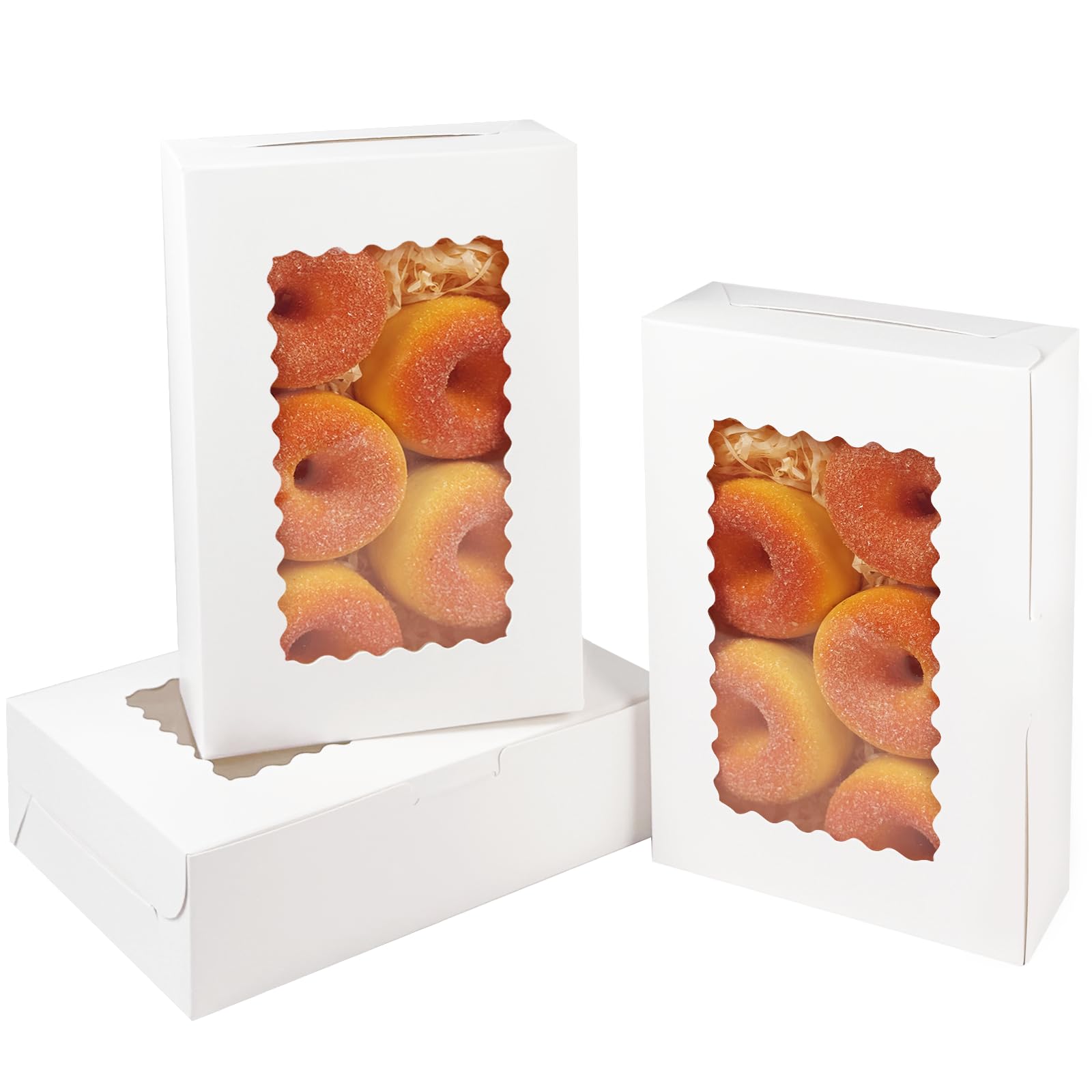 qiqee 9x6x2.5 Inch White Cookie Box with Window 15Pcs Pastry Macaron Bakery Box For Packaging