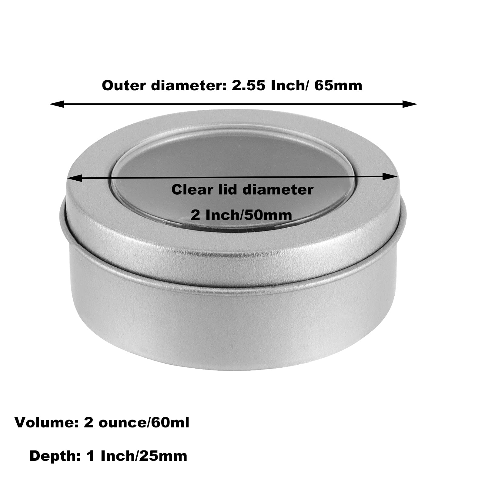 Sheutsan 48 Pack 2 Oz Metal Tins Cans, Round Empty Container Cans With Clear Window Top, Round Tin Container Bottle For Cosmetic