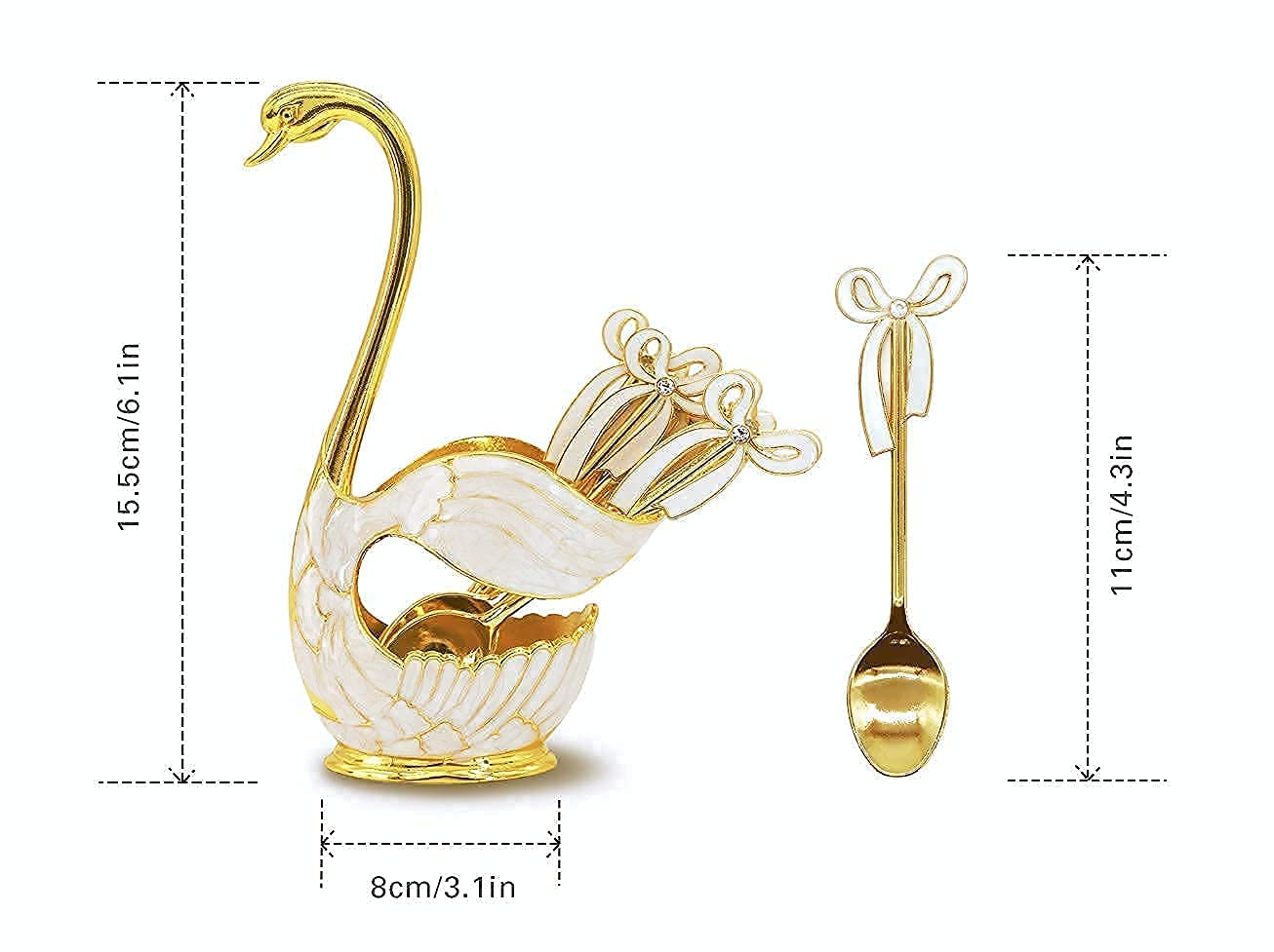 Flylin Coffee Dessert Spoon Set Metal Swan Base Holder Spoon Organizer With 6Pcs Ice Cream Spoons Teaspoons Coffee Dessert Flatw