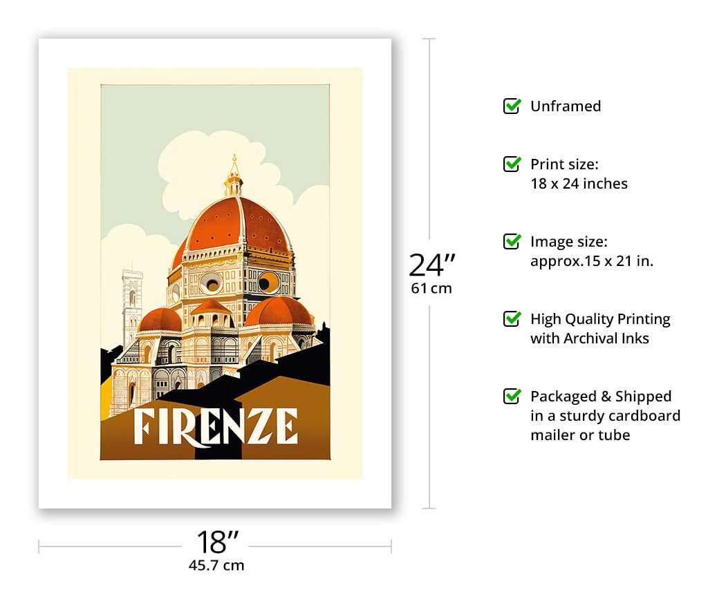 Florence (Firenze) Italy - Santa Maria Del Fiore Cathedral The Duomo Of Florence - Vintage Travel Poster C.1930 - Fine Art Matte