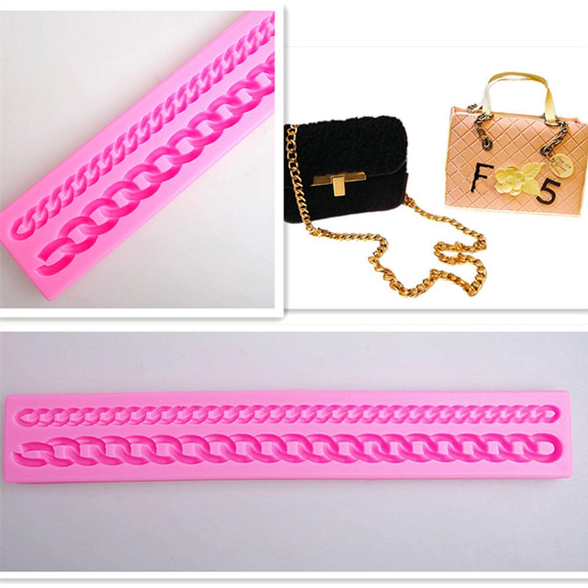 Kuuguu 2 Pack Zipper Chain Silicone Mold Realistic Chain Cake Fondant Mold Purse Bag Cake Decorating Mould For Diy Cake Border D
