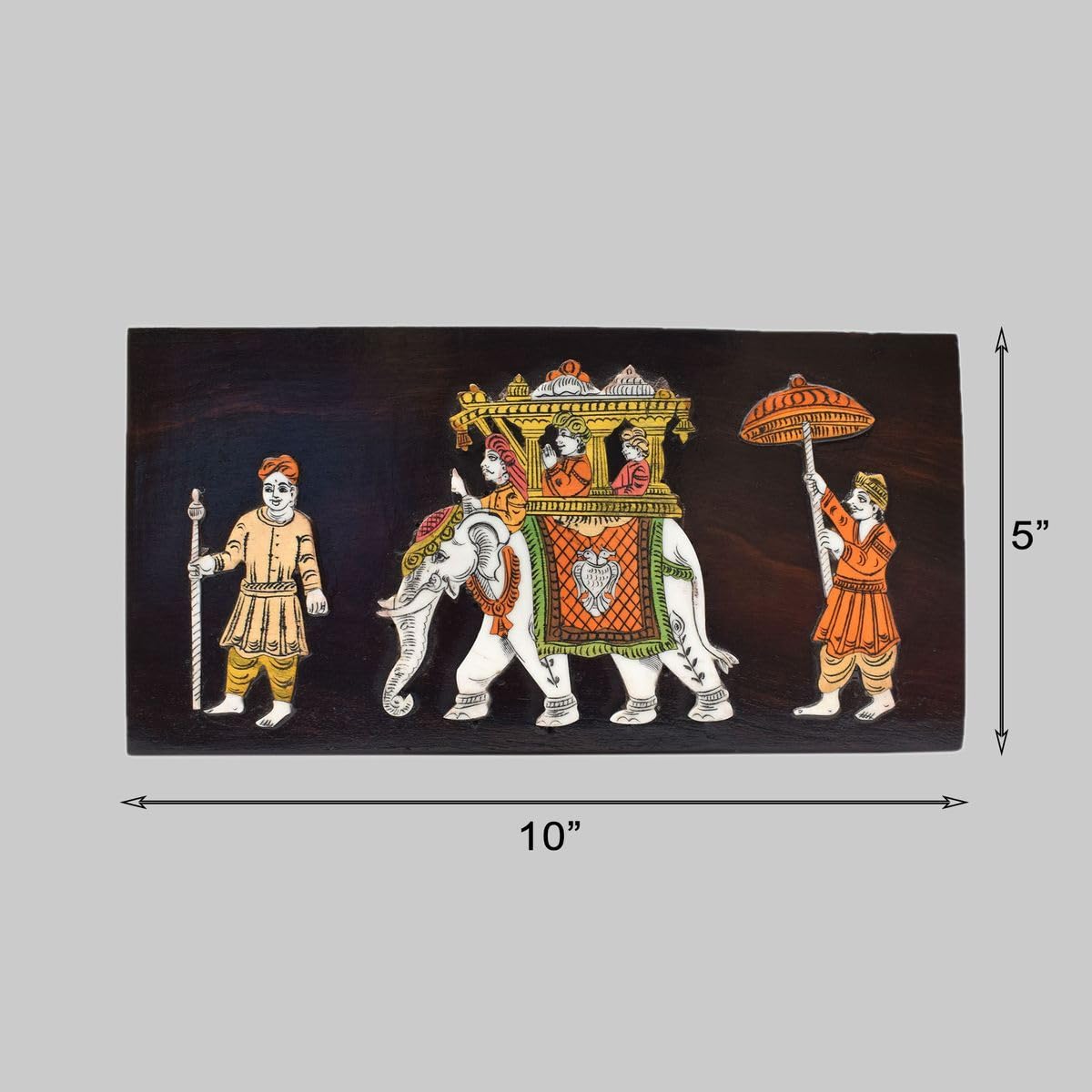 Tarang Arts Rosewood Ambari Elephant Wall Hanging Panel | Handcrafted Rosewood Dasara Procession Inlay Craftwork Wooden Wall Dec