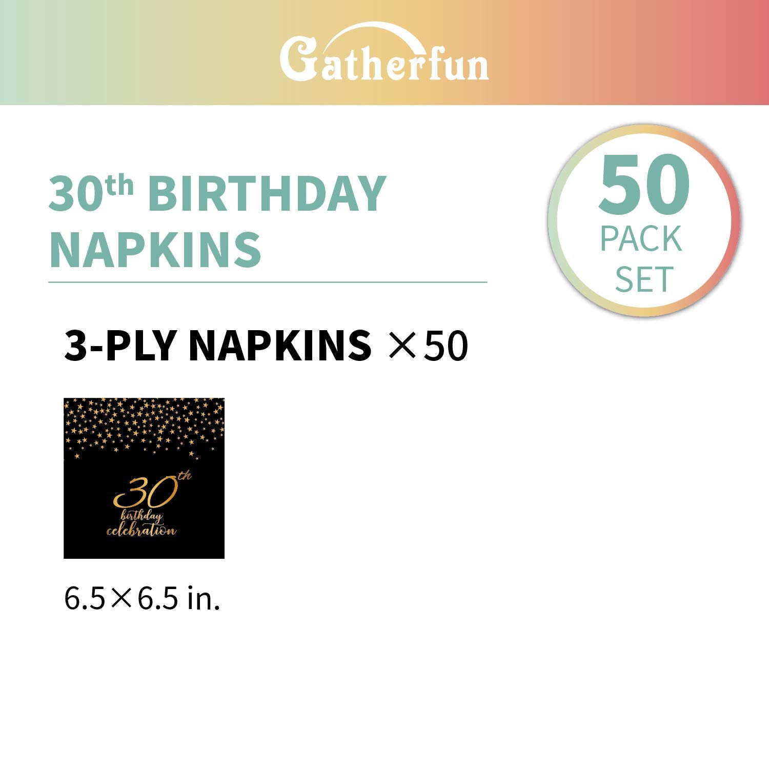 Gatherfun 30Th Birthday Napkin Disposable Paper Napkins Black And Gold Party Decorations Tableware For Men Woman 30 Birthday Par