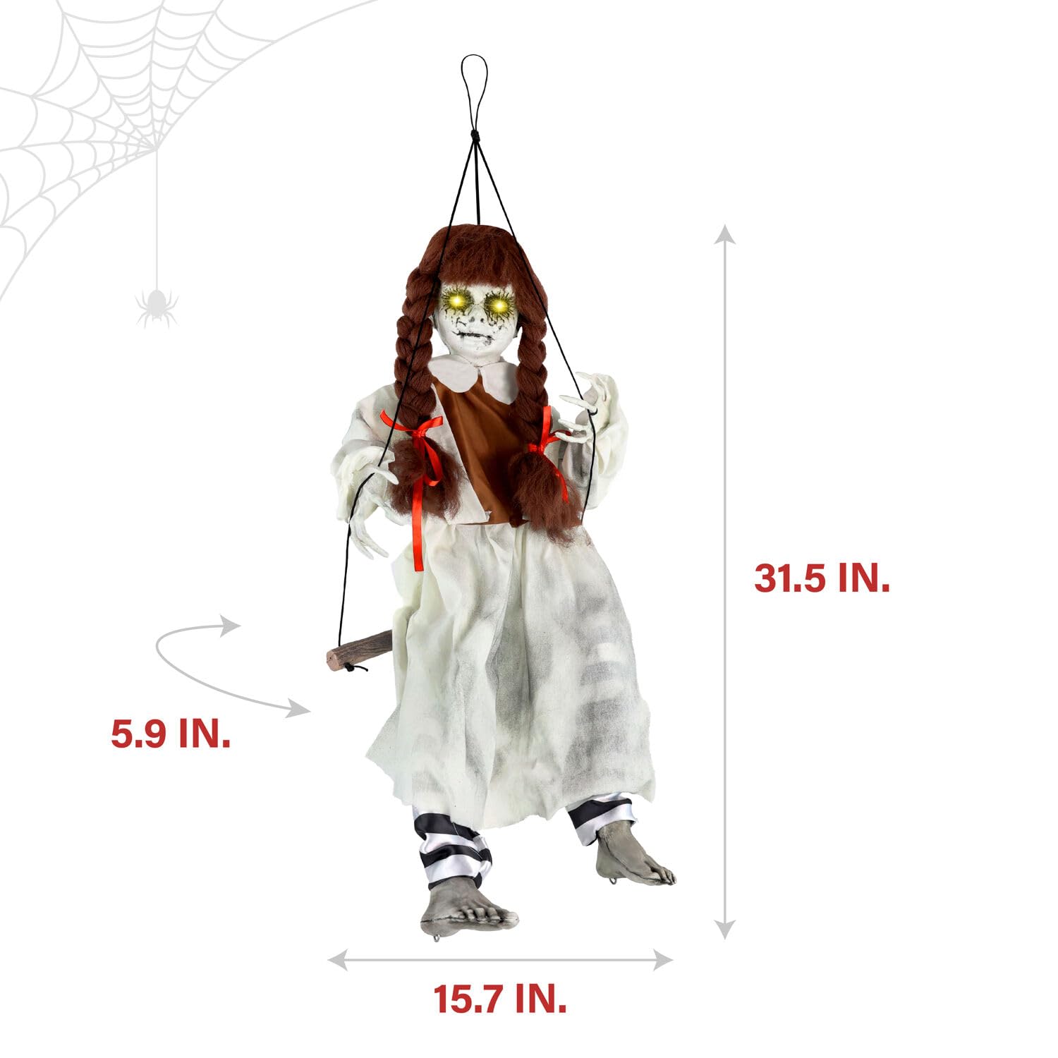 Haunted Hill Farm Animatronic Scary Talking Haunted Doll on Swing with Touch Activated Lights and Sound, Battery-Operated Indoor