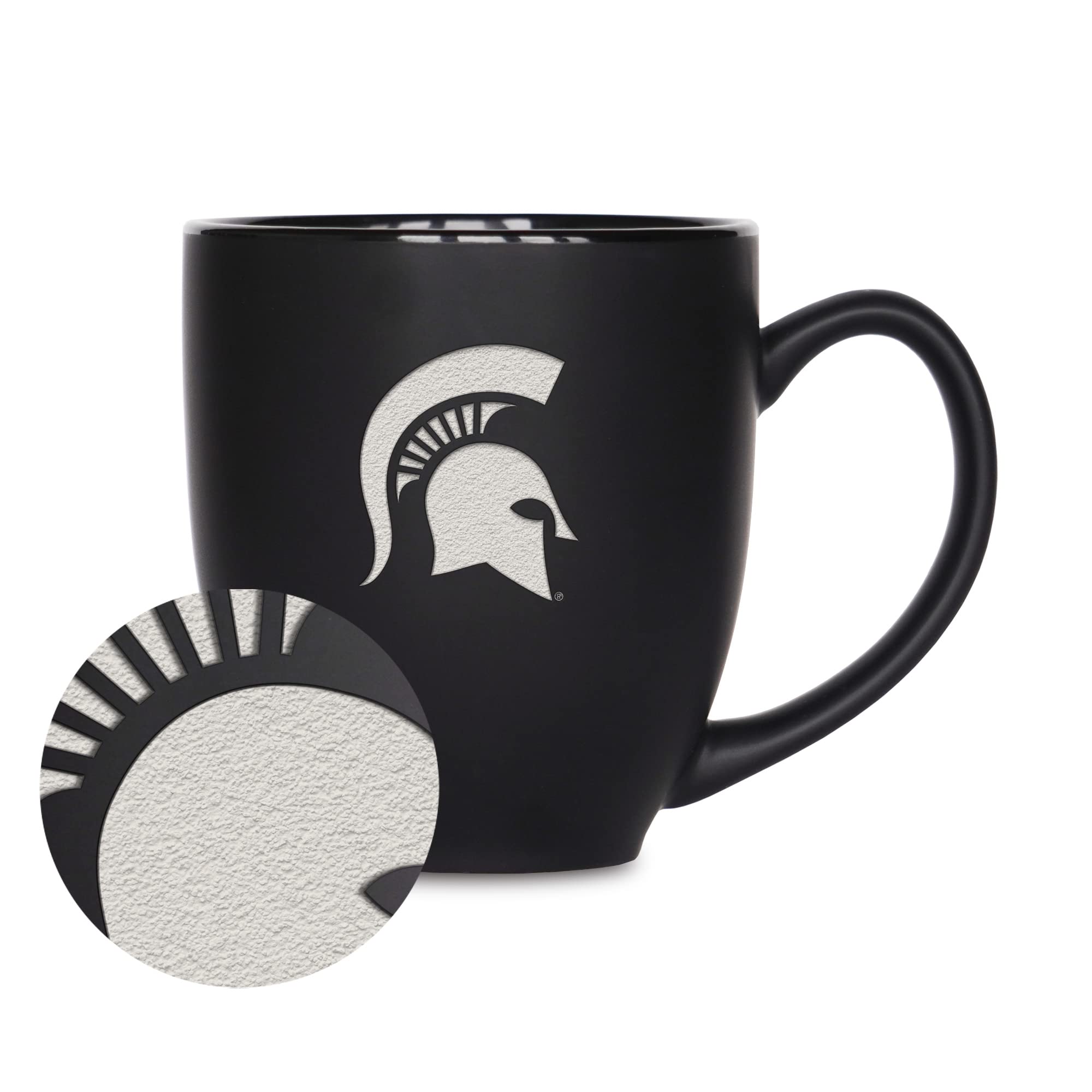 Rico Industries NCAA Michigan State Spartans Main 15oz Laser Engraved Matte Black Ceramic Bistro Mug - For Hot or Cold Drinks