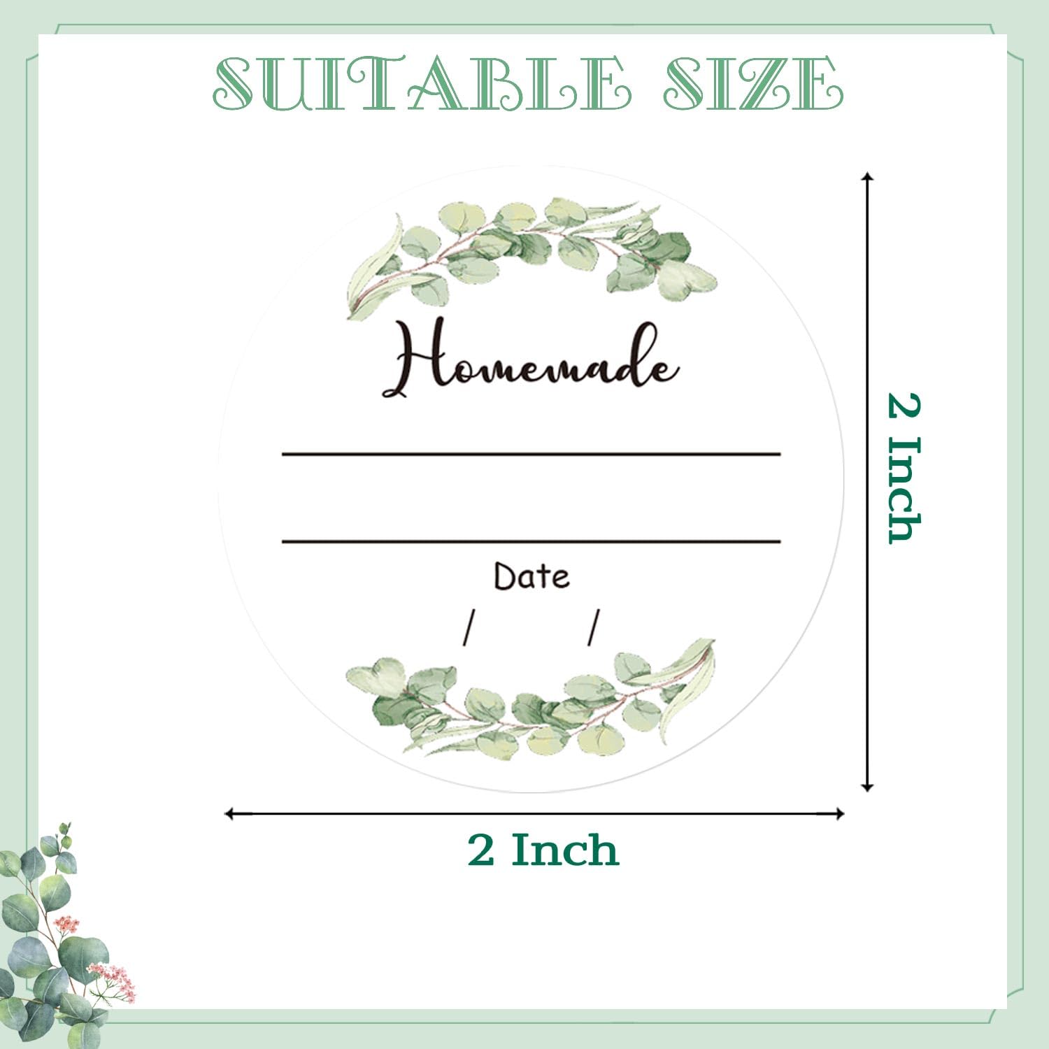 Watercolor Green Plants Canning Stickers Round Food Labels 2 Inch - Write On Date Contents Canning Jar Lids Labels With Lines Fo