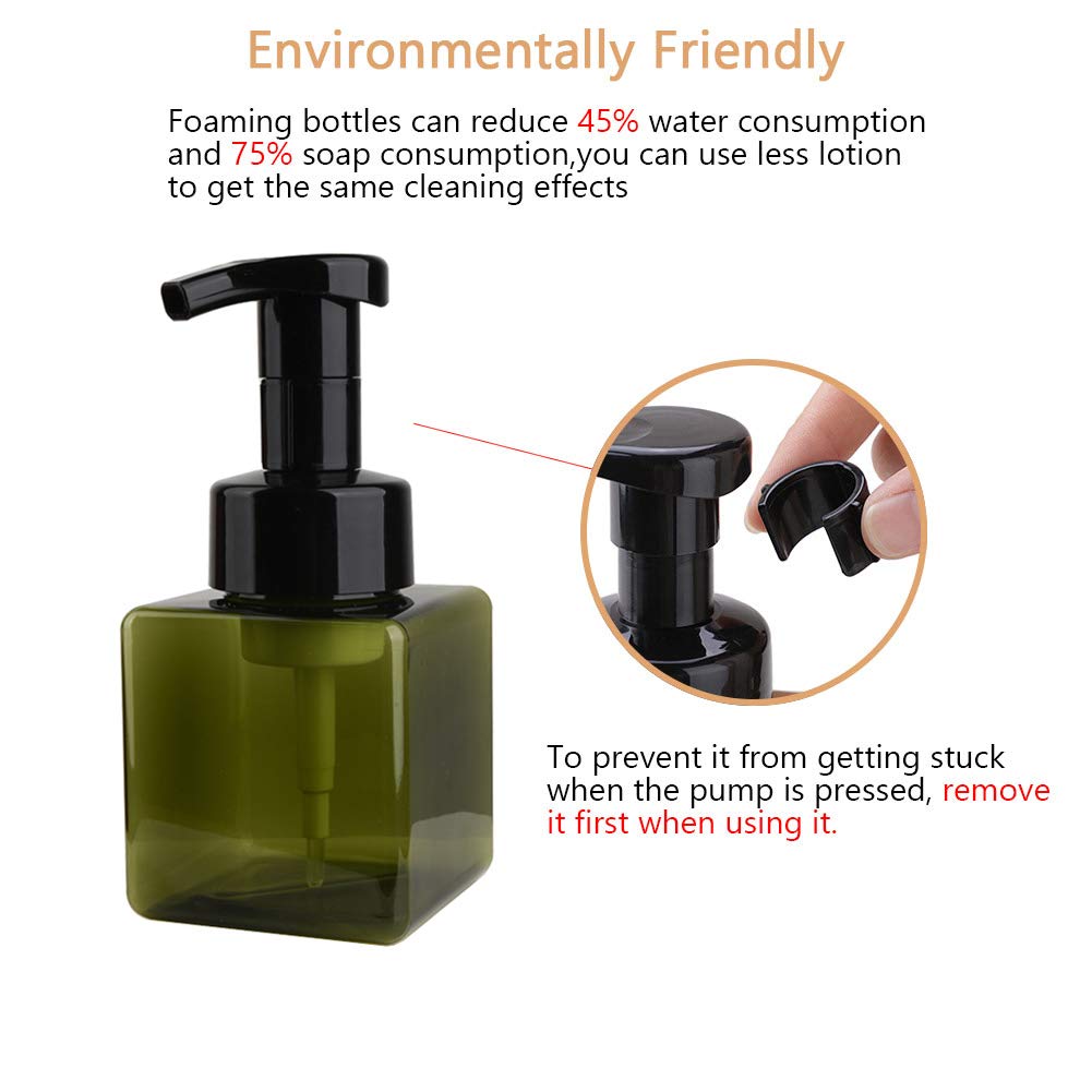 Uujoly Foaming Soap Dispenser, 250Ml (8.5Oz) Refillable Pump Bottle For Liquid Soap, Shampoo, Body Wash (2 Pcs) (Small Green)