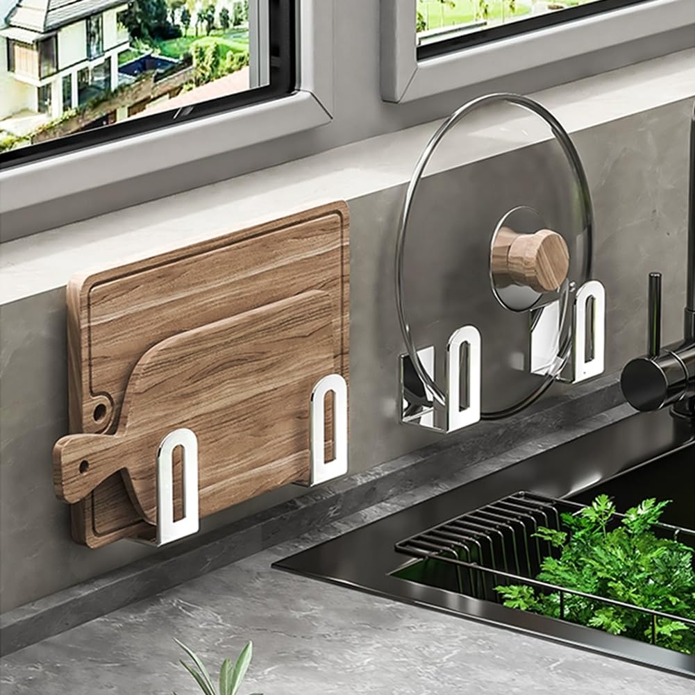 Self Adhesive Stainless Steel Pan Cover Racks ,Pantry Organization Rack, Cutting Board Storage , Pot Lid Holder