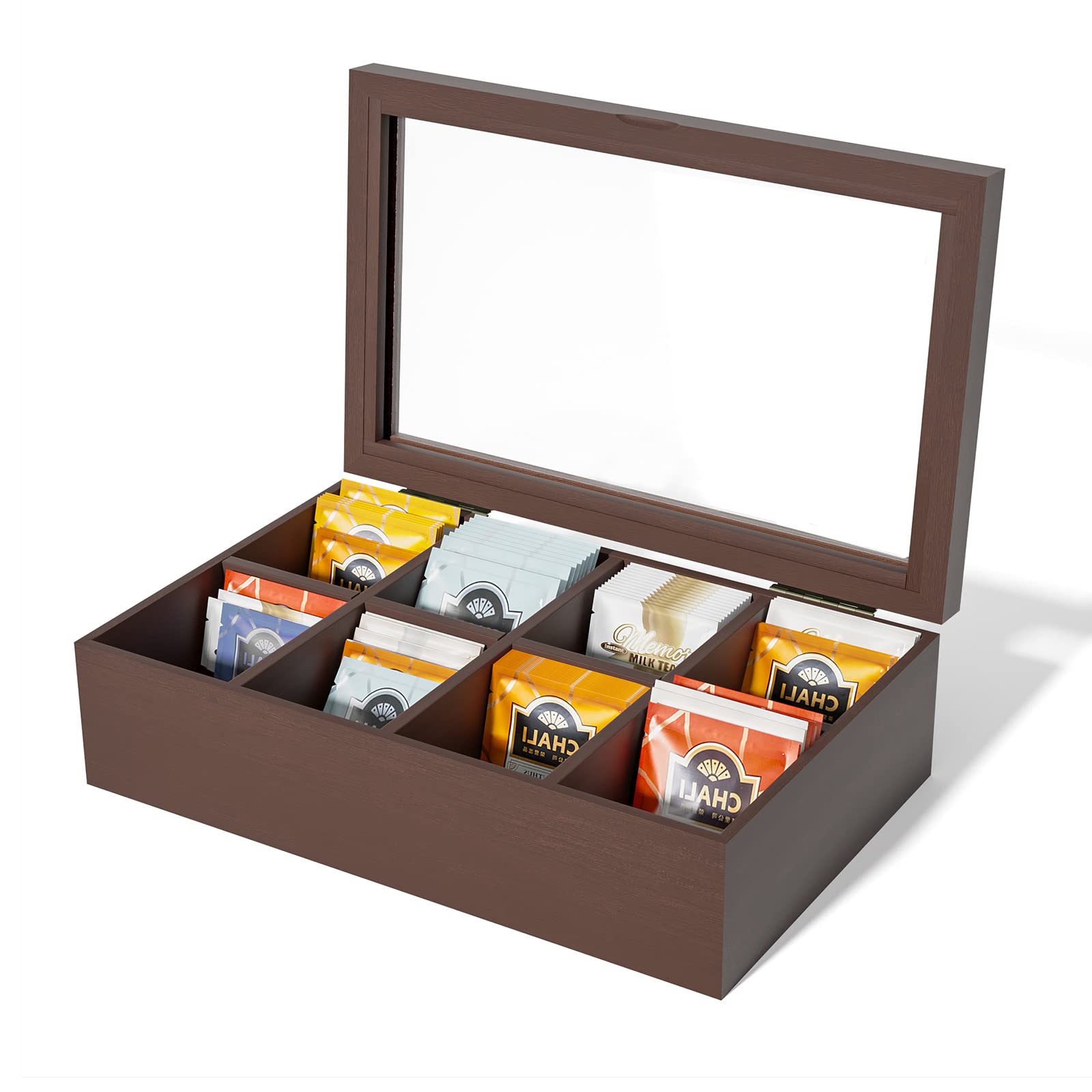 Alsonerbay Wooden Tea Box Tea Bag Holder Kitchen Storage Chest Box For Spice Pouches And Sugar Packets With 8 Compartments And G