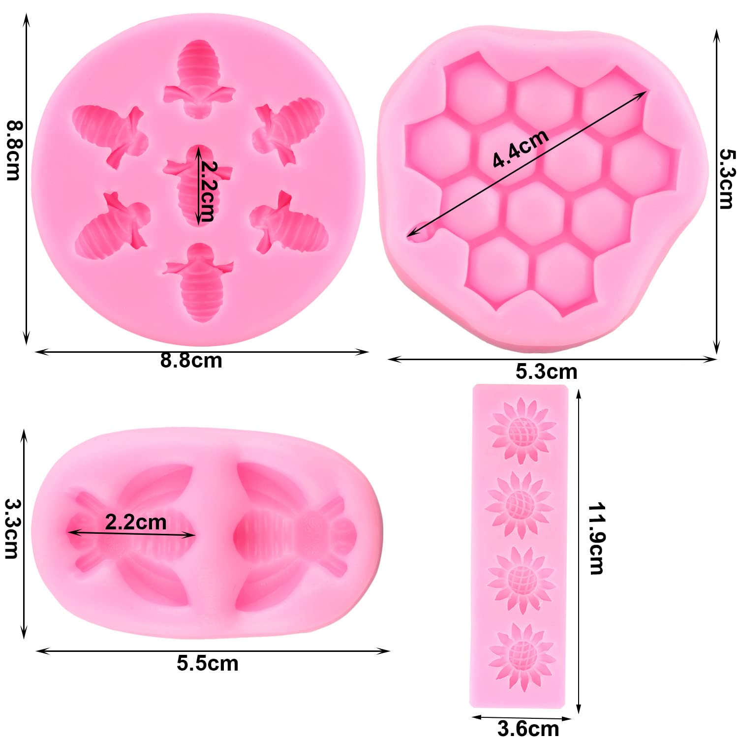 Mujiang Bumble Bee Silicone Mold Honeycomb Bees Fondant Cake Mold Sunflower Beehive Molds For Cake Decorating Cupcake Topper Sug