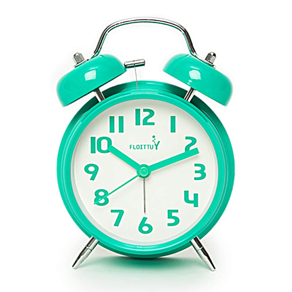 FLOITTUY {Loud Alarm for Deep Sleepers) 4 Twin Bell Alarm Clock with Backlight for Bedroom and Home Decoration (Mint Green)
