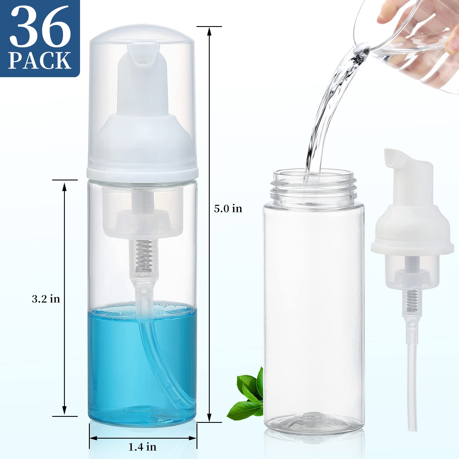 Glisun 36 Pcs 2Oz Empty Foam Soap Dispensers Bottle Mini Lash Cleanser Bottles Refillable Cleaning For Shampoo Lotion Hand Sanit