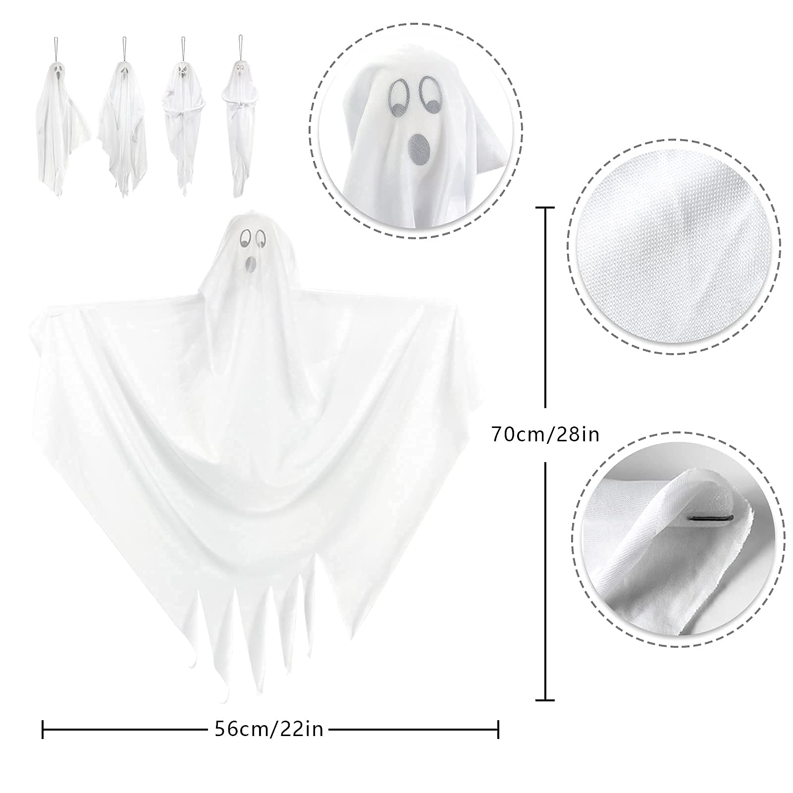 4 Pack 28 Halloween Hanging Ghosts for Halloween Party Decorations, Cute Flying Ghost for Front Yard Patio Lawn Garden Outdoor T
