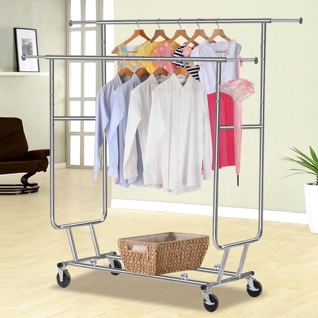 Topeakmart Rolling Clothes Rack 250 Lbs Load Capacity Commercial Double Rail Garment Racks Portable Clothes Rack, Clothing Rack,