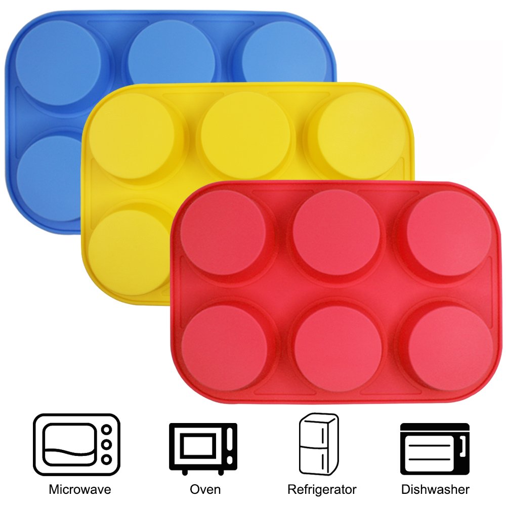 Sourceton 6-Cup Silicone Muffin Mold, 3 Packs Of Muffin Pan, Non-Stick Baking Pan, Flexible, Cupcake Pans, Oven