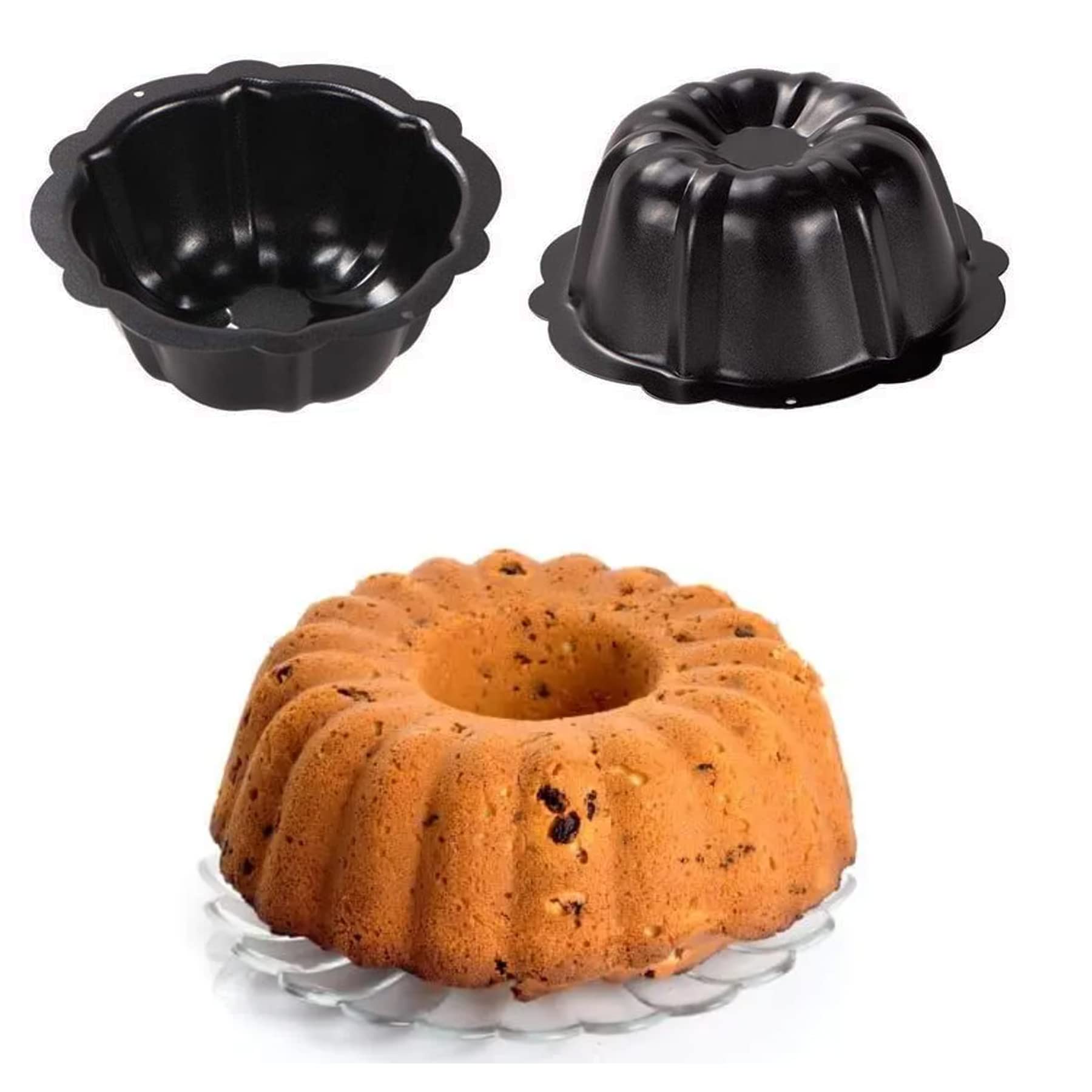 Mantouxixi 4 Pack Carbon Steel Mini Cake Pan, 4 Inch Nonstick Fluted Tube Cake Pans, Oven Baking Mold Metal Round Pumpkin Shaped