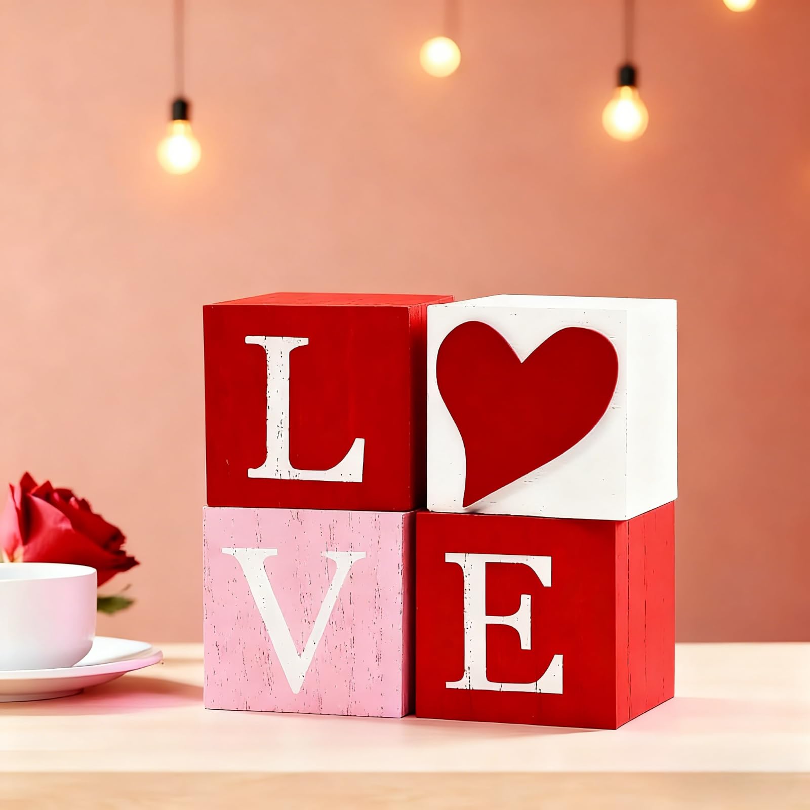 ARTSEMI Valentines Day Decorations Love Signs, 3D Heart Wooden Sign Rustic Valentines Day Table Decor for Home Office Farmhouse 