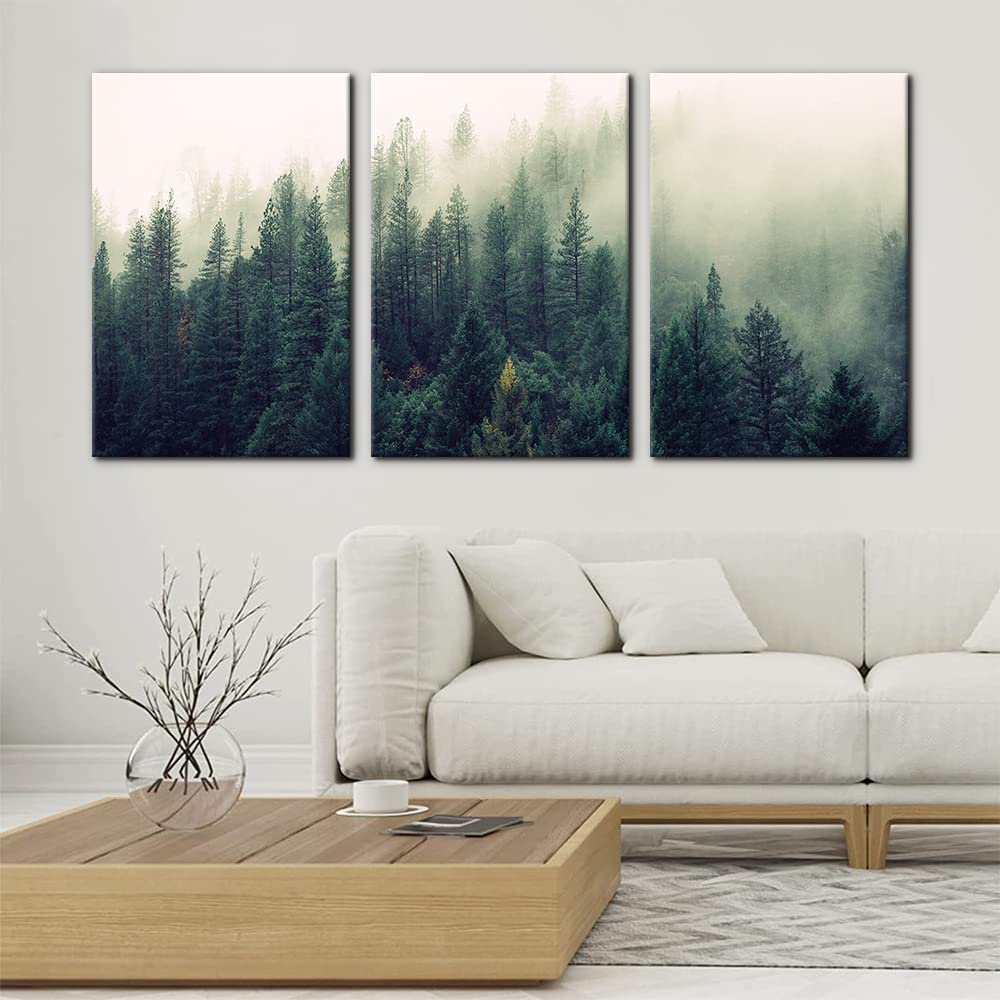 Pacimo Canvas Print Wall Art Set Aerial View Of Pine Trees In Mist Nature Wilderness Photography Realism Rustic Scenic Modern Ar