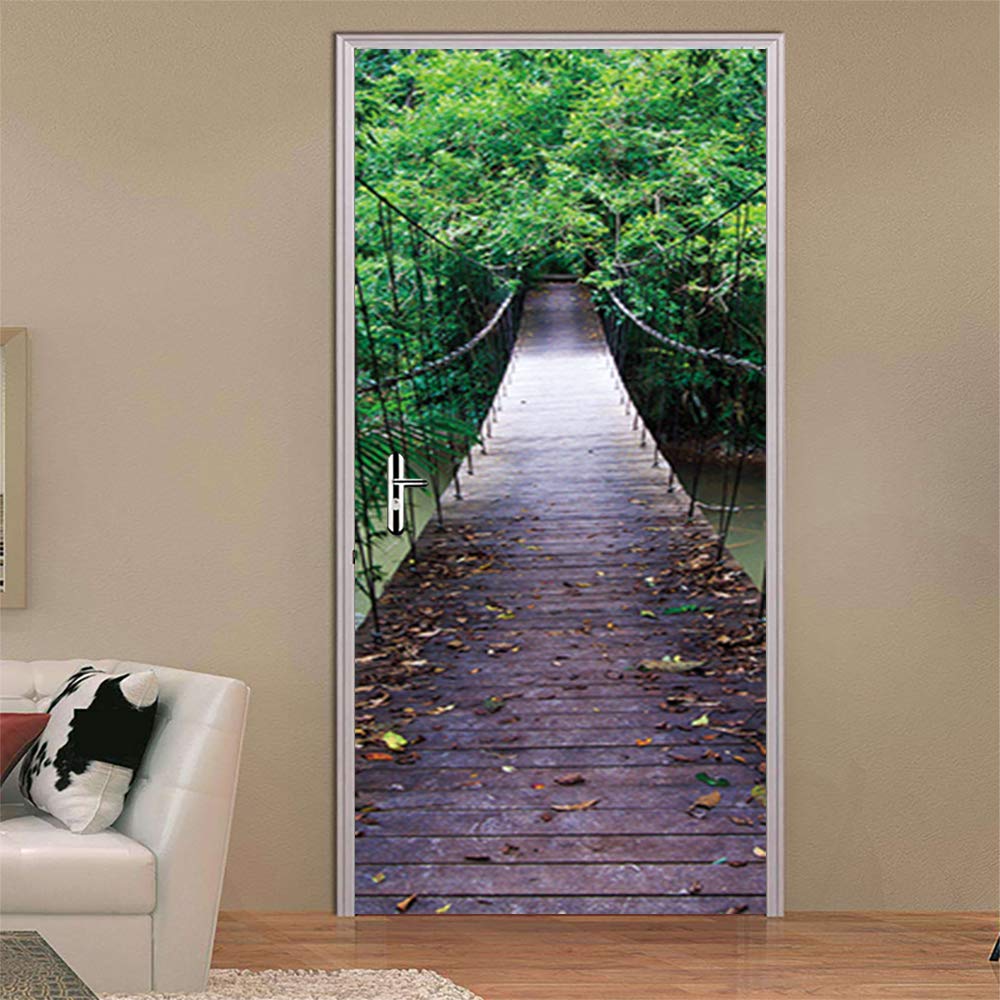 KACOLOR 3D Stairs Art Door Sticker, Waterproof PVC Wall Decal, Small, Forest Bridge, 2PCS for Bedroom, Living Room, Bathroom Decoration