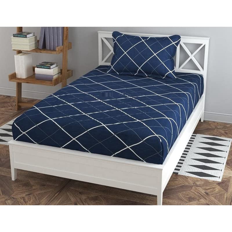 Hrudaya Glace Cotton Printed Elastic Fitted (All Around Elastic) King Size Single Bed Bedsheet With 1 Pillow Cover (36X78) Fit