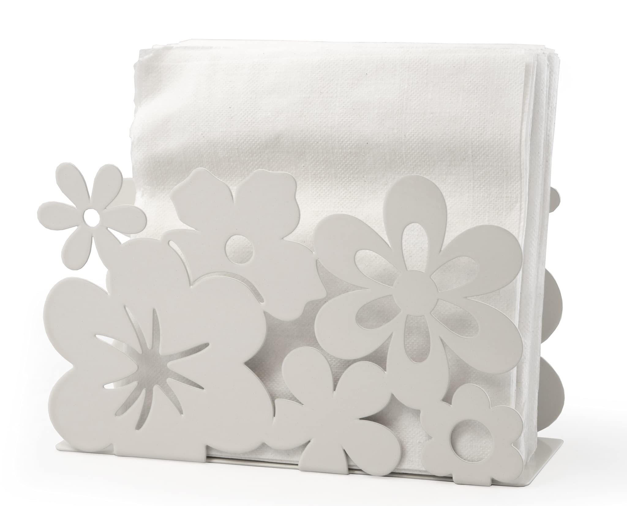 Mango Steam Tabletop Napkin/Tissue & Letter Holder For Home, Kitchen, Restaurants (Flower, White)