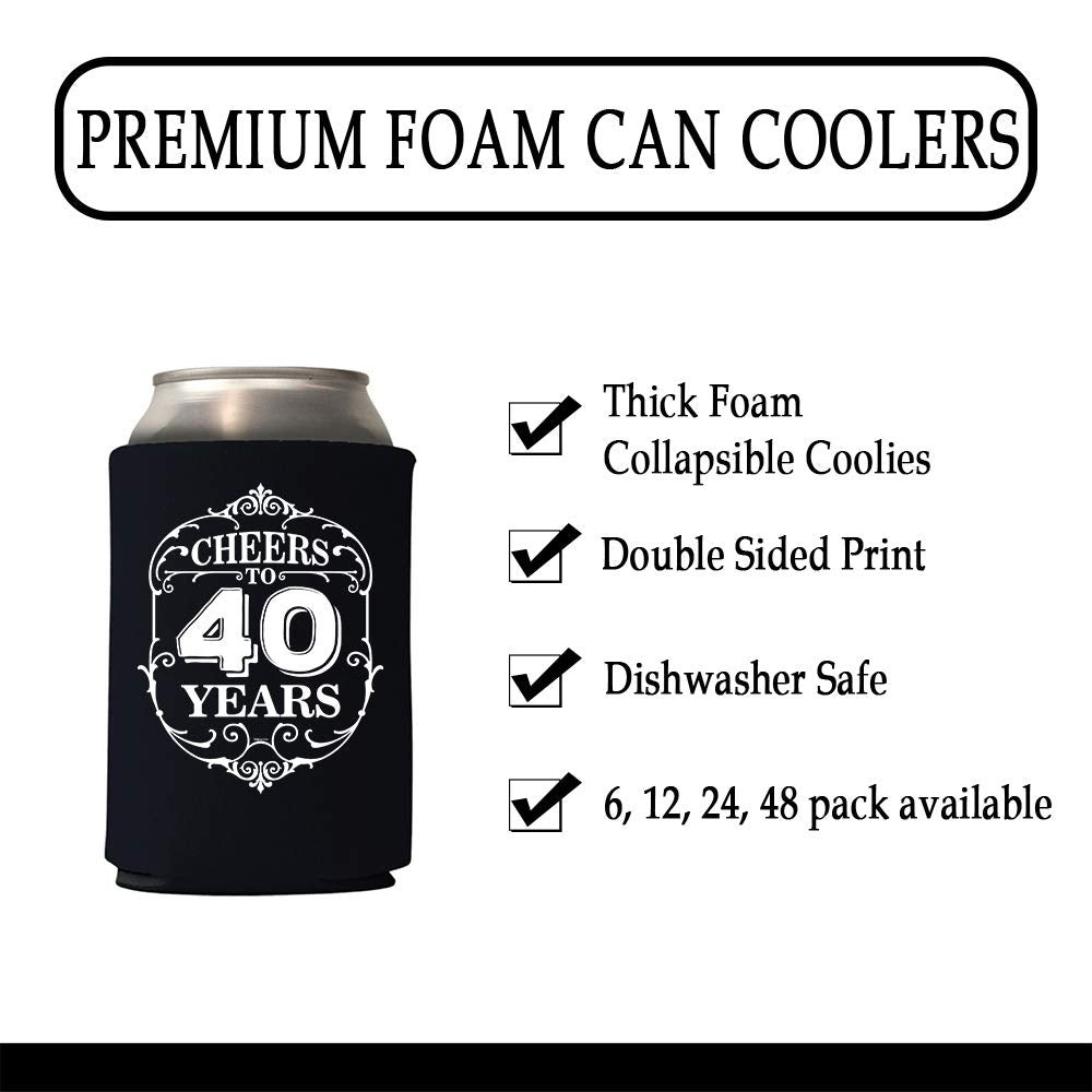 Veracco Cheers To 40 Years 40Th Birthday Gift Forty And Fabulous Party Favors Decorations Can Coolie Holder (Black, 6)