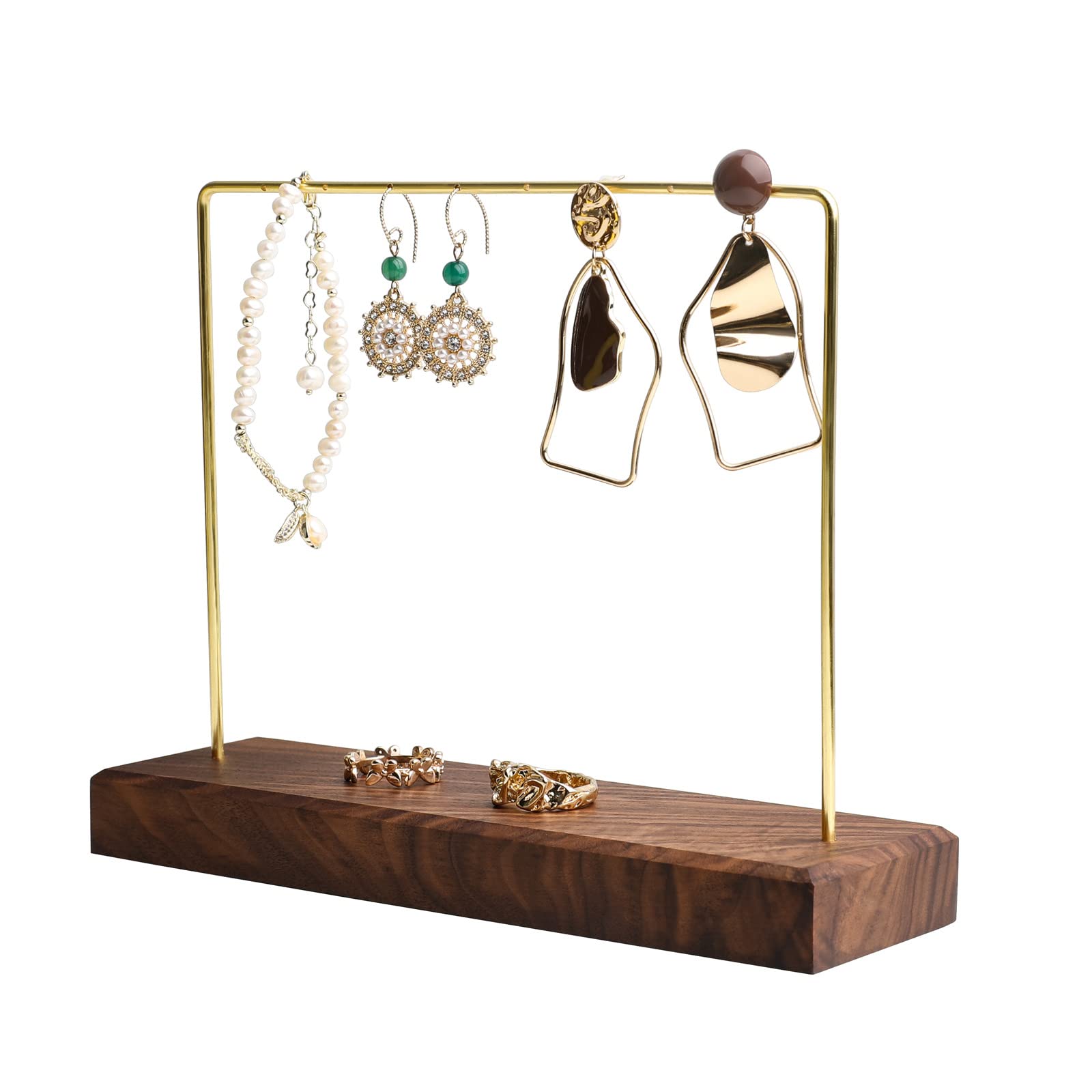 Gemeshou Walnut Brass Earring Cardboad Holder Wood Jewelry Storage Display Necklace Hanging Shelf Ring Stands Bracelet Tray For 