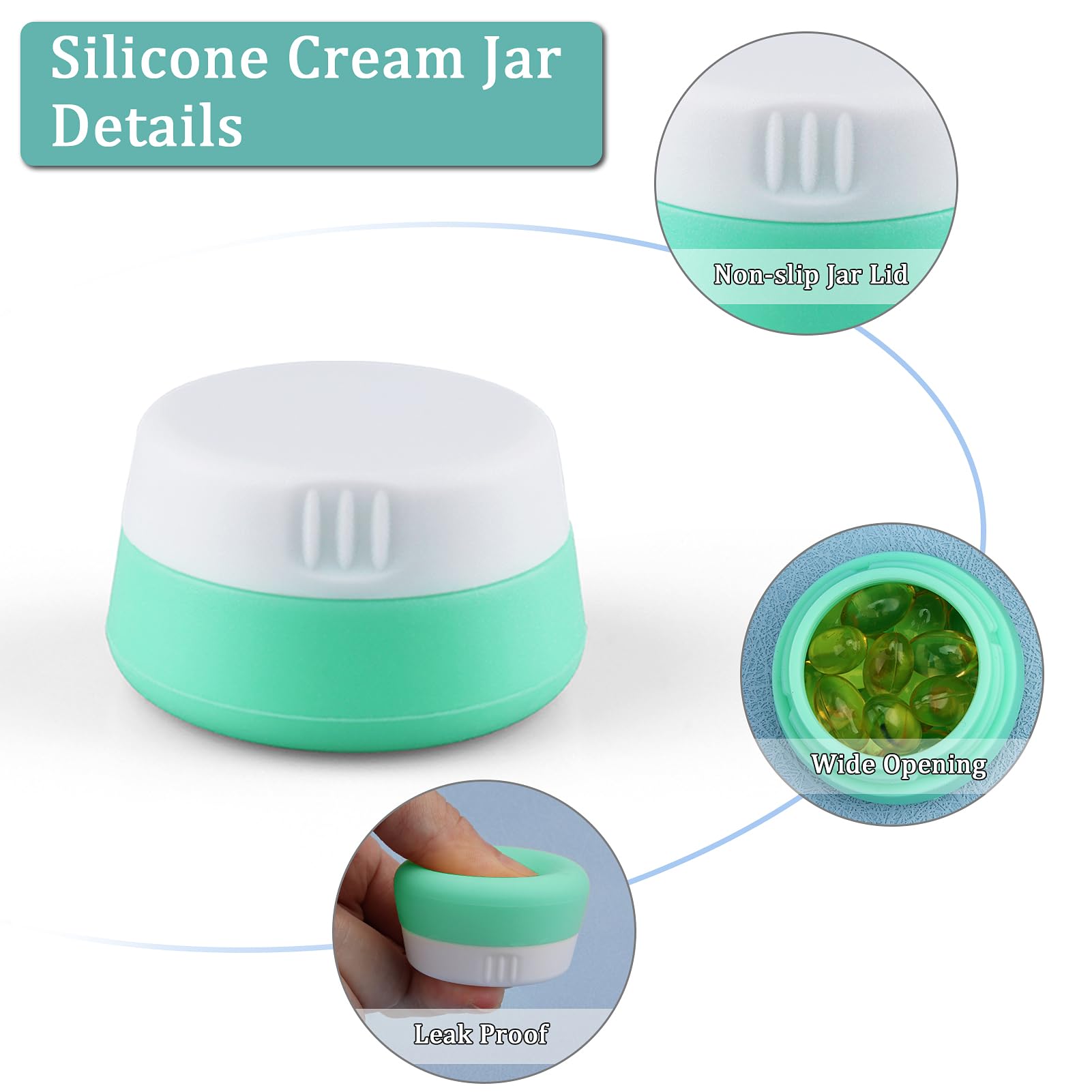 Kitchen Gims Small Travel Size Container For Cream 3Pcs Mini Silicone Makeup Jar And 1Pcs Tiny Squeeze Bottle, Tsa Approved Leak