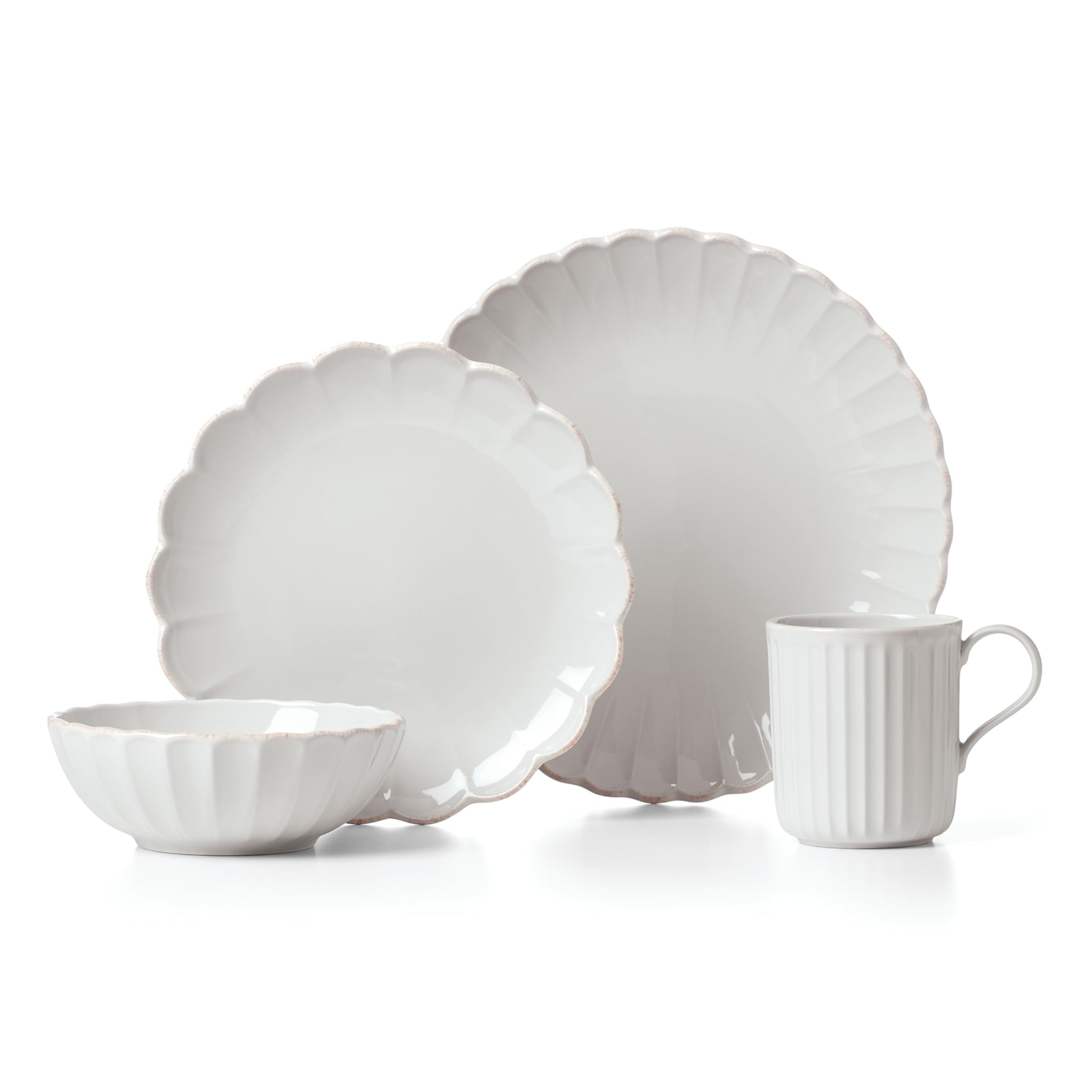 Lenox Dinnerware Set, French Perle Scallop 4-Piece Place Setting, Service For 1, Dinnerware Set, Stoneware, Includes Plates, Bow