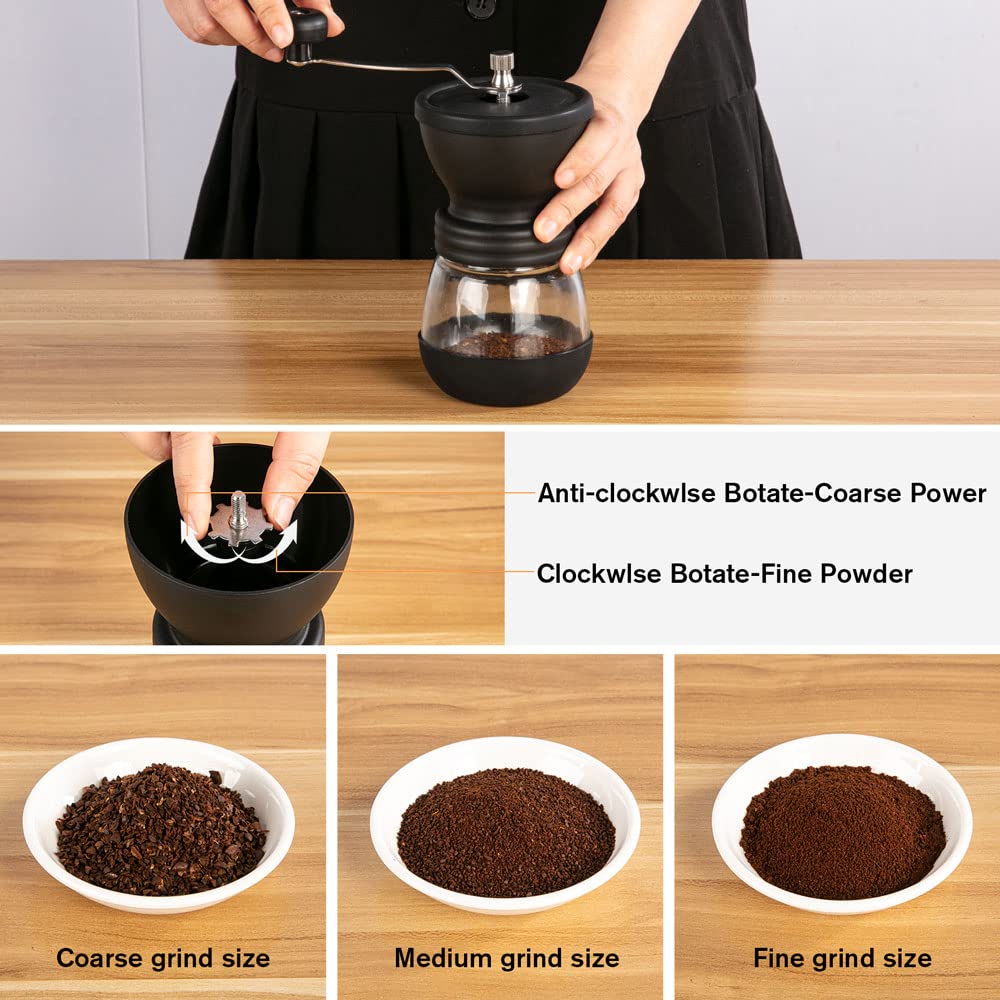 Qiyuexes Manual Coffee Grinder With Burr, Coffee Bean Grinder For Espresso, French Press, Cold Brew, Includes 2 Glass Jars (11Oz
