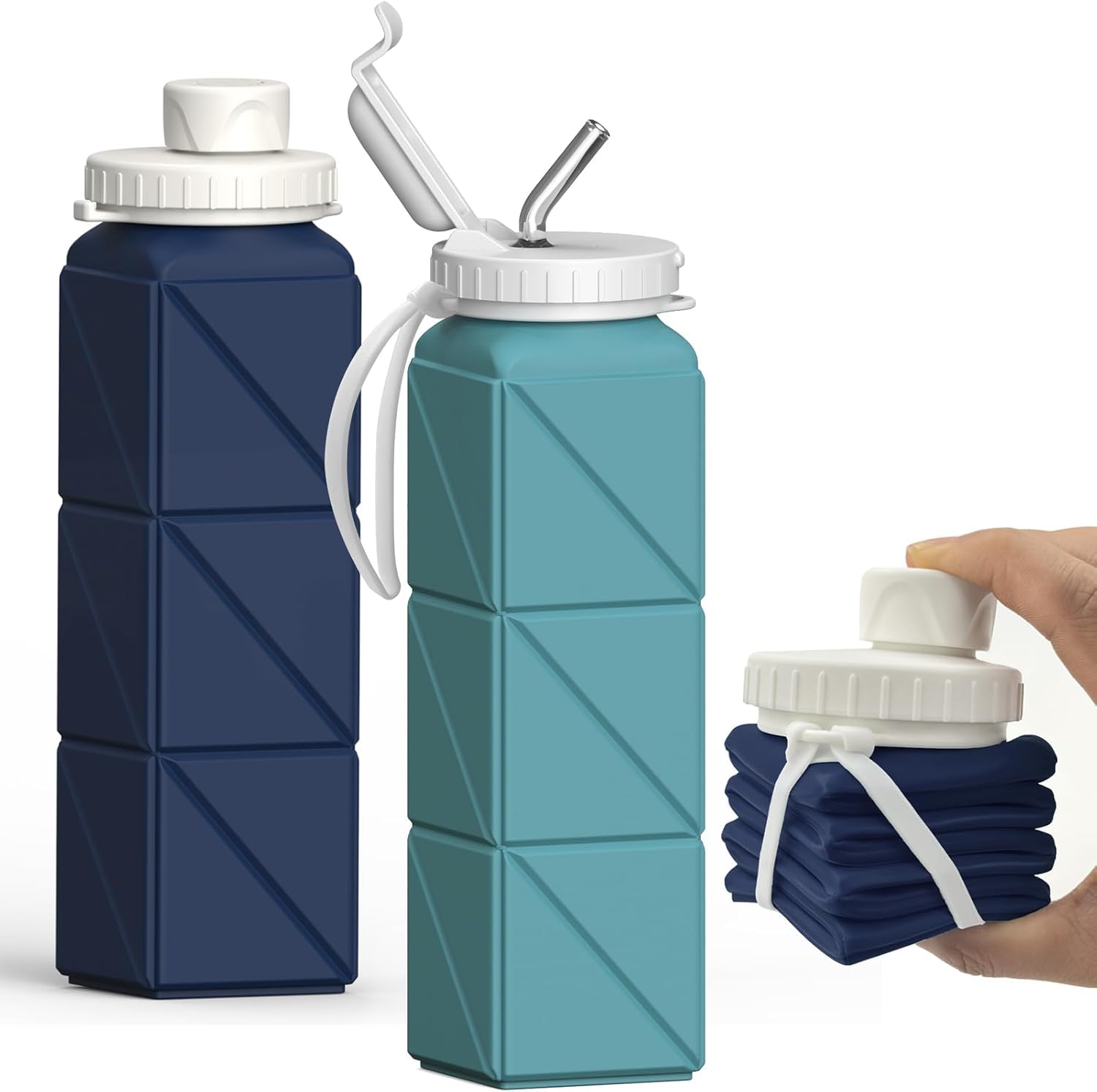 BEAUTAIL Collapsible Water Bottles 20.6oz 2 Pack, Silicone Foldable Portable Water Bottle, Lightweight Reusable Leakproof for Tr
