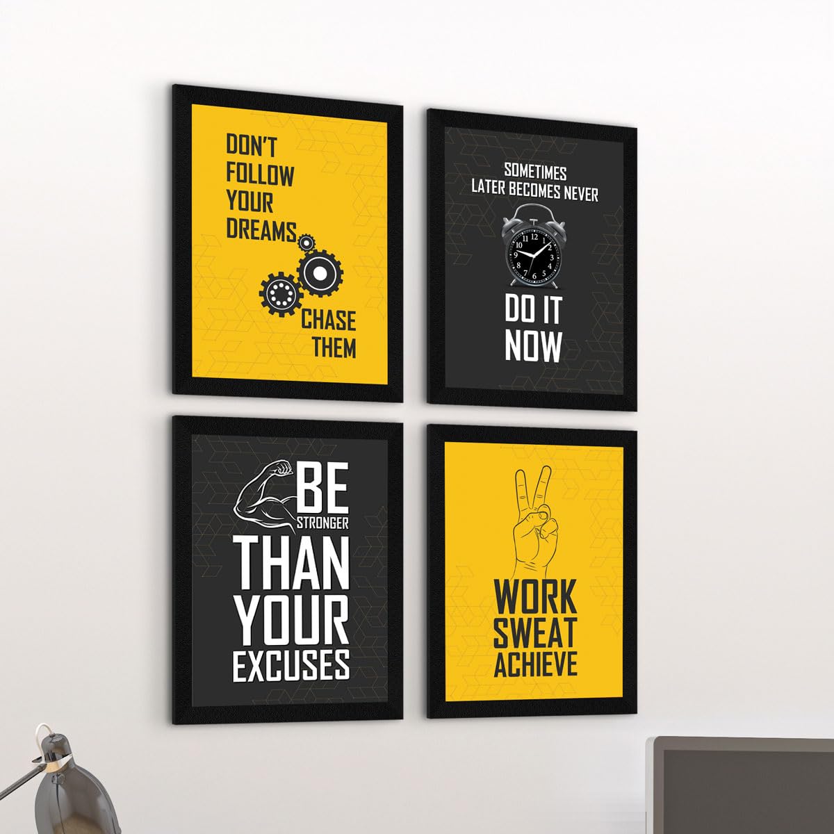 Artx Paper Gym Big Health Quotes Wall Frame Art Painting, Multicolor, Inspirational, 10X13 Inches Each, 20 X 26 Inches Combined,