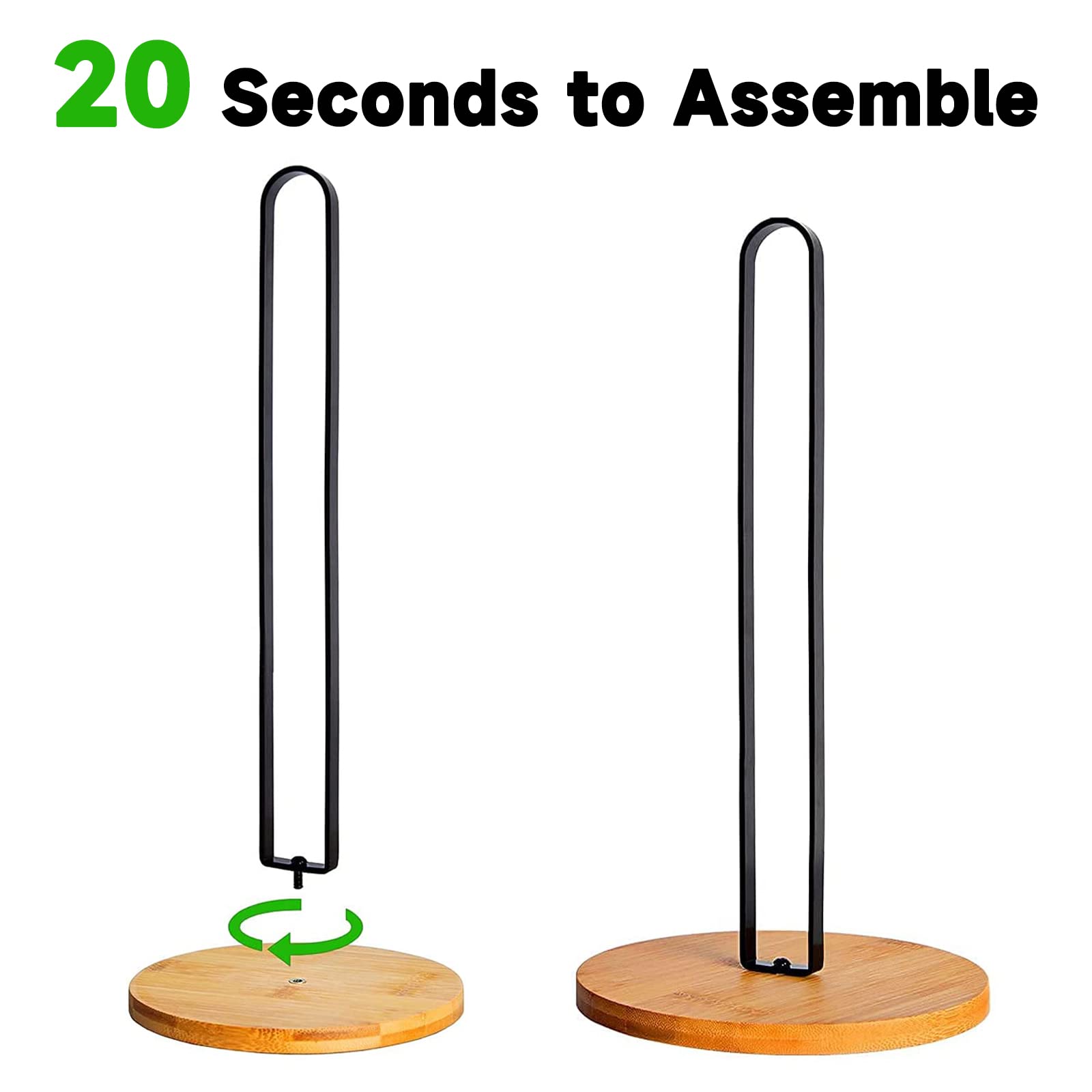 Tonlea Wood Paper Towel Holder, Black Paper Towel Holder Countertop, Kitchen Towel Holder Free-Standing With Non-Slip Wooden Bas